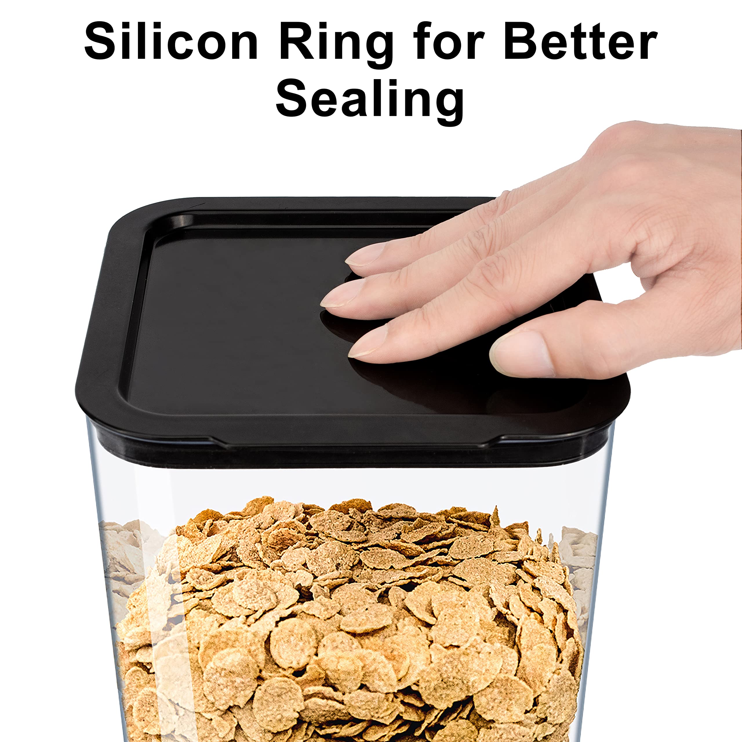 5L Cereal Dispenser with Lids - Countertop Kitchen Storage Container for Rice, Grains, Nuts, Oatmeal & Pet Food - Perfect for Pantry Organization & Meal Prep (2-Pack, Black)