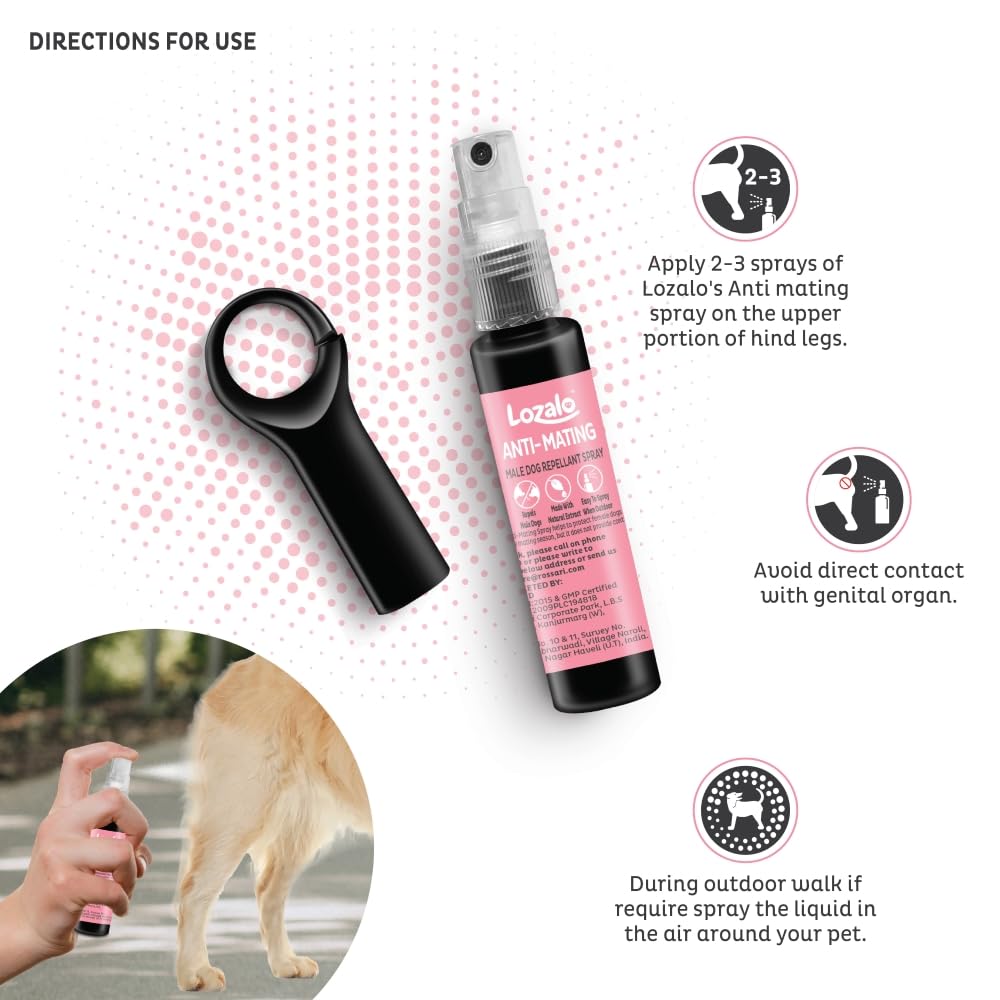 Lozalo Not Now Anti Mating Spray for Female Dogs - 44ml (2x22ml Combo Pack) | Natural Male Dog Repellent with Turmeric & Eucalyptus Oil | Safe for All Dog Breeds | Perfect for Heat Cycles, Training & Outdoor Protection