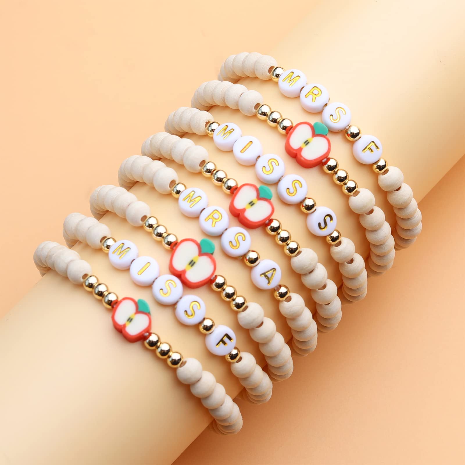 Personalized Teacher Bracelet for Women - 2 Pcs Custom Initial Bracelet (Mrs/Miss/Ms) - Thoughtful Teacher Appreciation Gift from Students & Friends - Includes Thank You Card - Perfect TEACH Gift for Educators, Mentors & Female Teachers | Ideal for Teacher's Day, End of Year Gifts & Retirement Celebrations
