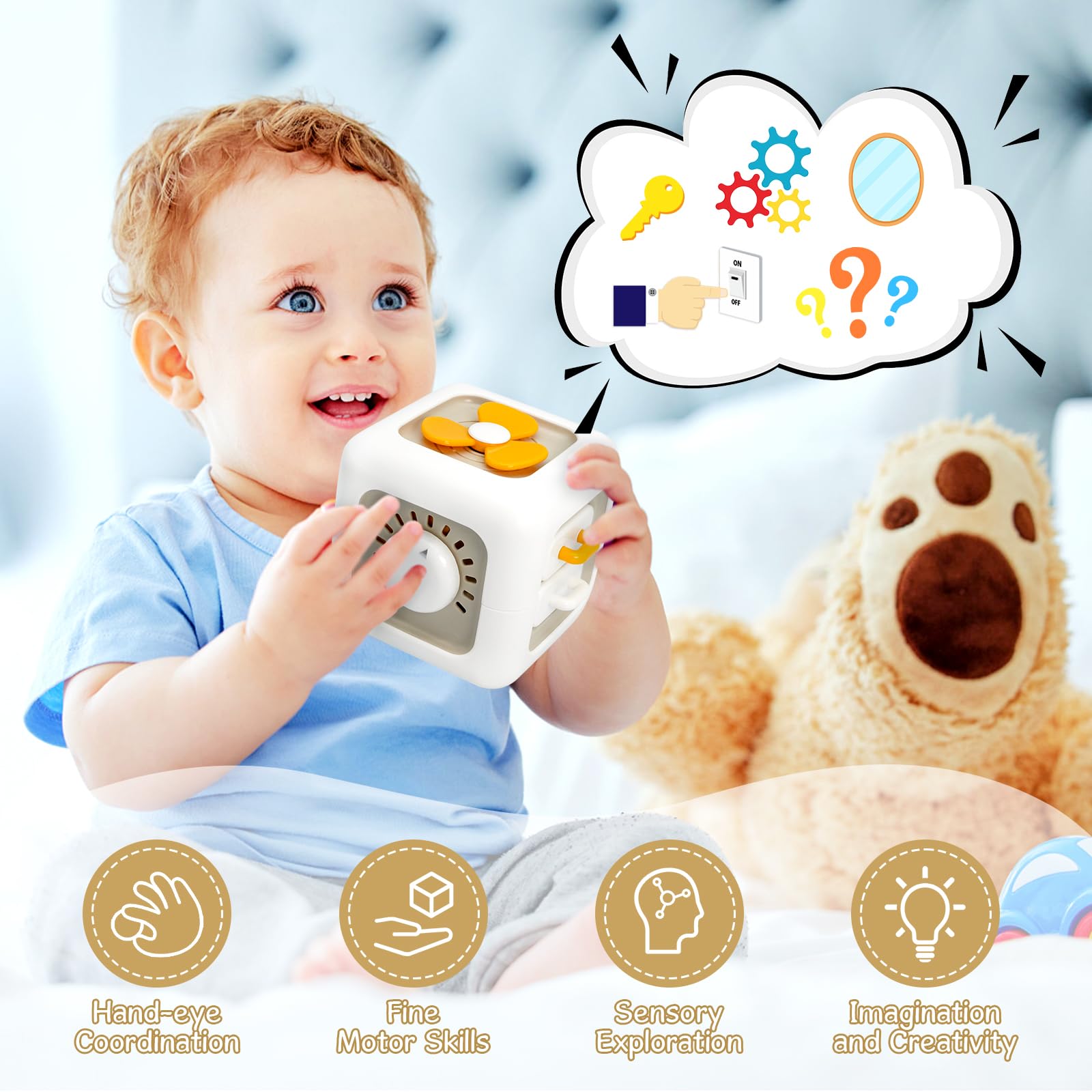Montessori Toys for 1 Year Old - Sensory Busy Cube Travel Toy for Toddlers 1-3 Years | Educational Learning & Developmental Baby Toys 12-18 Months | First Birthday Gift for Boys & Girls | Perfect for Airplane, Car Rides & Quiet Playtime