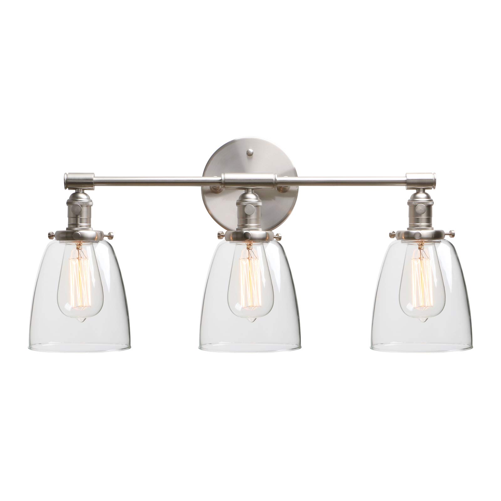 Vintage Industrial Wall Sconce with Oval Glass Shade - 3-Light Wall Lamp with Switch, E27 Socket & Edison Bulb Compatibility - Perfect for Bedroom, Vanity Mirror Lighting & Home Decor (Brushed Bronze Finish)