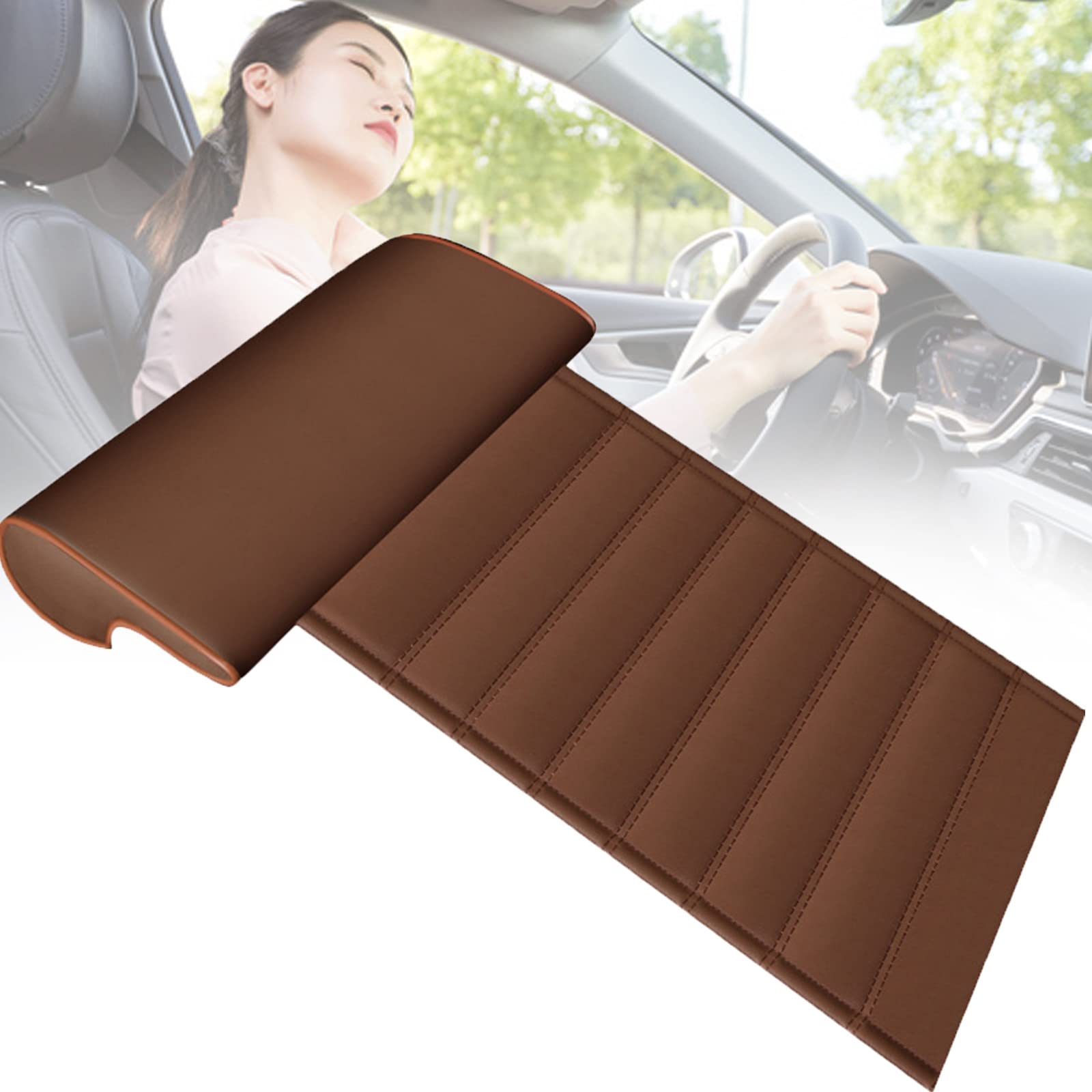 DDHVVOH Car Seat Extender Cushion - Memory Foam Leg Support Pillow for Long Distance Driving, Office & Travel - Knee Pain Relief for Car, Bus, Train & Airplane Seats (Brown Longstrip) - Perfect for Road Trips, Commuting & Work Comfort