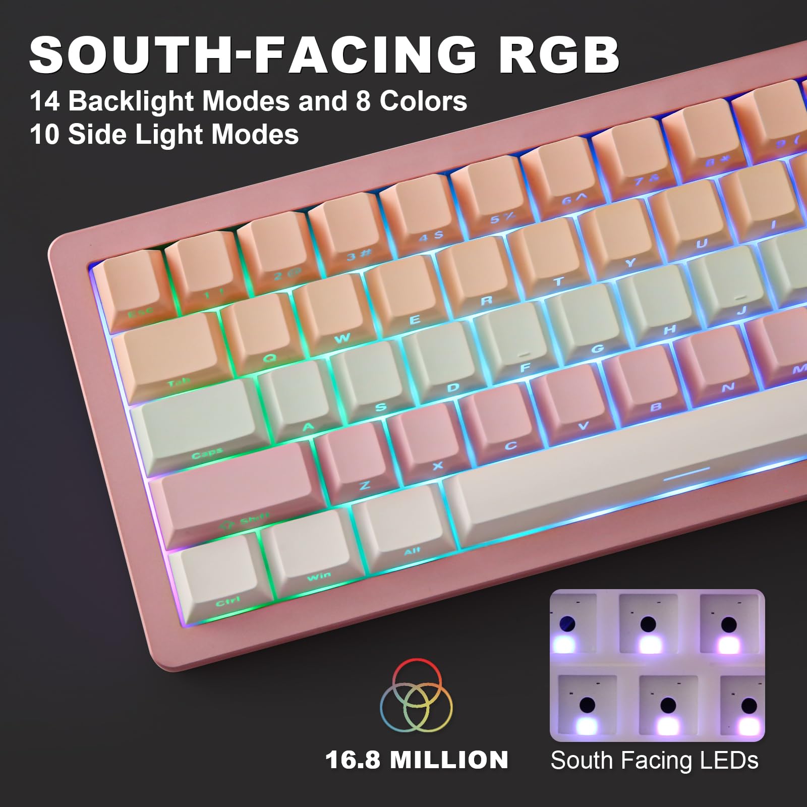 YUNZII AL71 68% Compact Mechanical Keyboard - Full Aluminum CNC Frame, Hot-Swappable Gasket Mount, 2.4GHz Wireless/BT5.0/USB-C Wired, NKRO Programmable RGB Backlit - Creamy Typing for Windows/Mac (Pink, Crystal White Switch) - Perfect for Gaming, Office Work & Content Creation