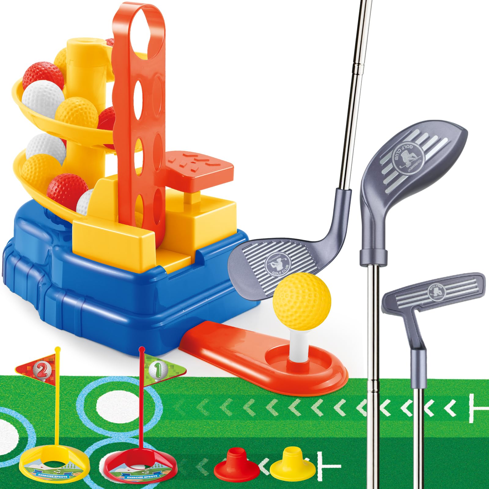 Adjustable 3-in-1 Toddler Golf Club Set with 9 Balls - Perfect for Indoor & Outdoor Play - Ideal Sports Gift for Kids Ages 3-6 (Grey, Large) - Great for Backyard Practice, Birthday Gifts & Family Fun Activities