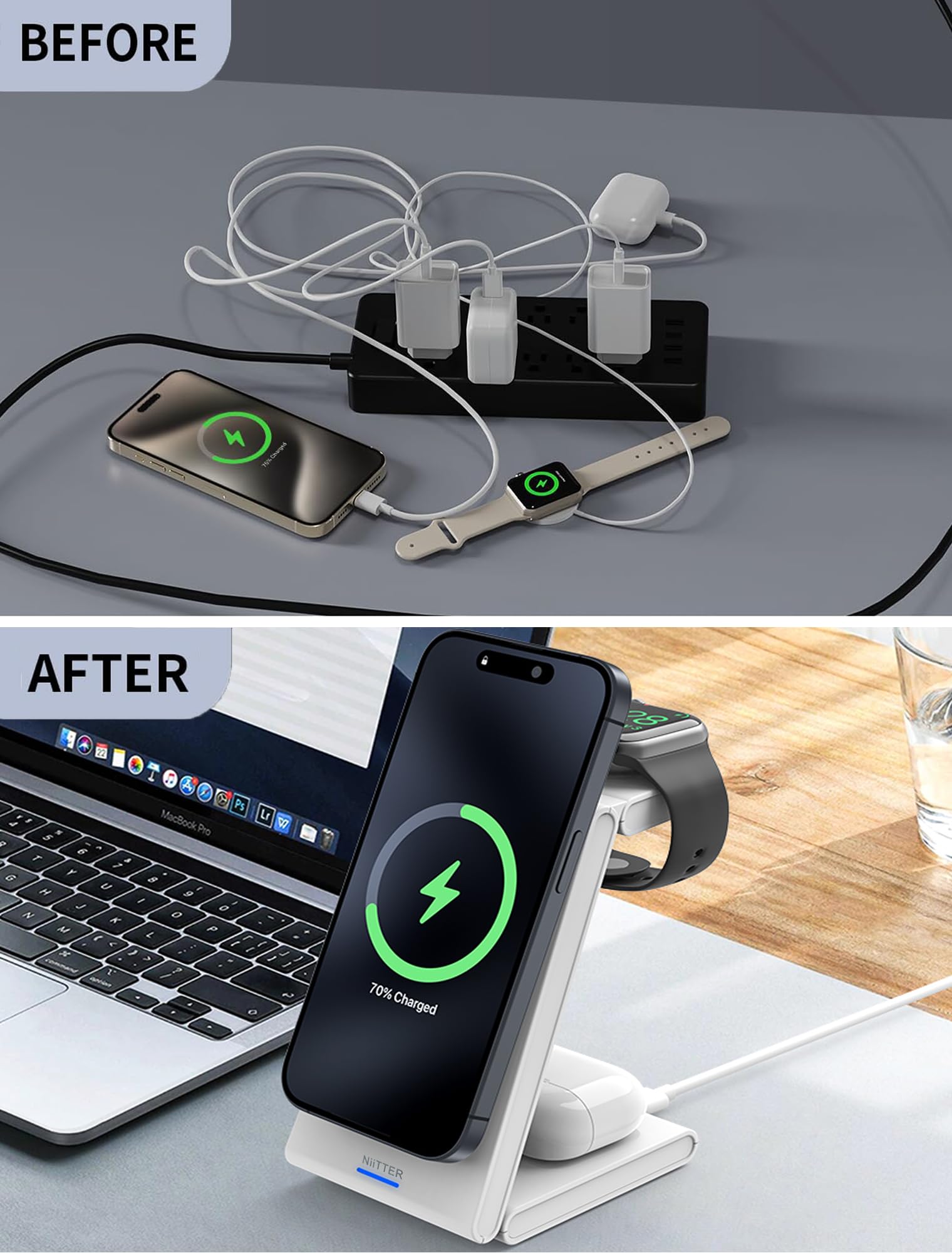 3-in-1 Magnetic Wireless Charging Station for iPhone 16/15/14/13/12, Apple Watch & AirPods - Foldable Fast Travel Charger with 20W PD Adapter - Perfect for Home, Office & Travel Use