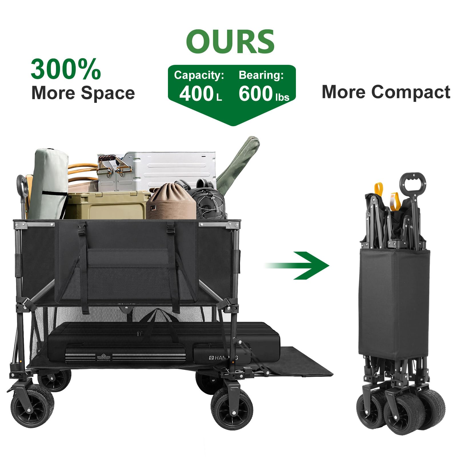 **600lb Capacity Double Decker Wagon - 400L Collapsible Sports Utility Cart with 54