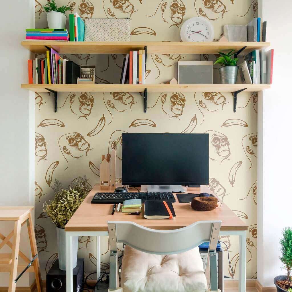 Brown Gorilla Animal Peel and Stick Removable Wallpaper - Self-Adhesive Decorative Wall Covering for Kids Room, Nursery, Bedroom, and Home Decor