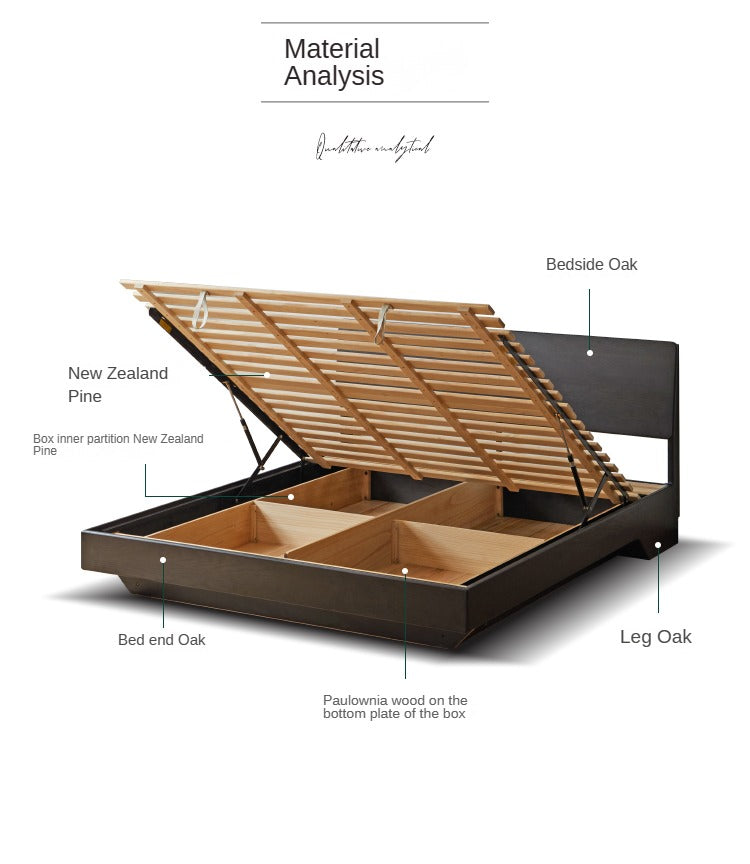 Solid Oak Wood Floating Platform Bed with LED Lights - Modern Smoky Finish for Bedroom, Guest Room, or Studio Apartment