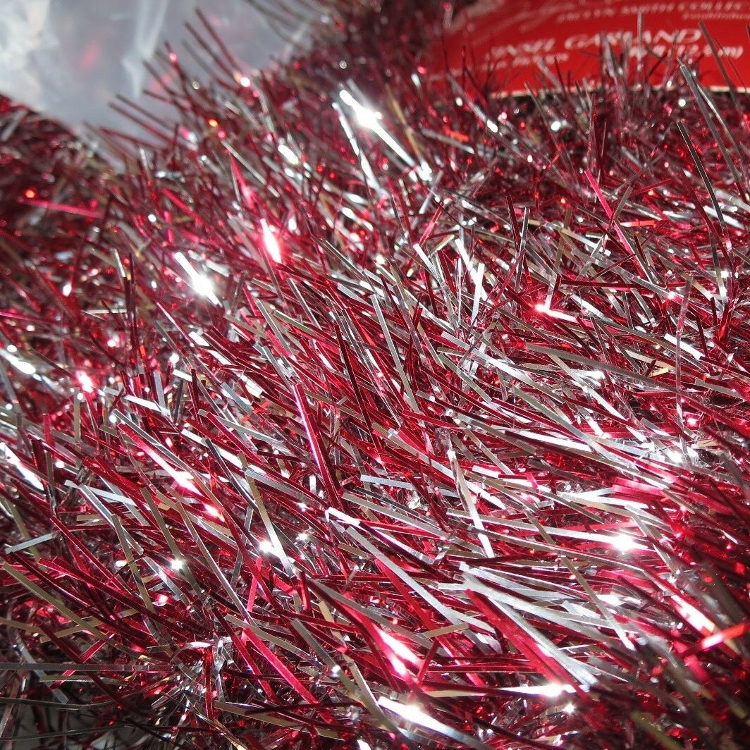 15' Fantasy Snowy Red Tinsel Christmas Garland - Holiday Decor for Tree, Mantel & Staircase - Perfect for Xmas Party & Winter Home Decoration
