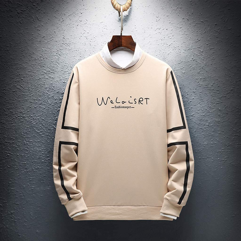 Men's Slim Fit Letter Printed Pullover Hoodie - Casual Crew Neck Sweatshirt for Loose Comfort | Khaki XX-Large | Perfect for Gym, Streetwear & Everyday Outfits