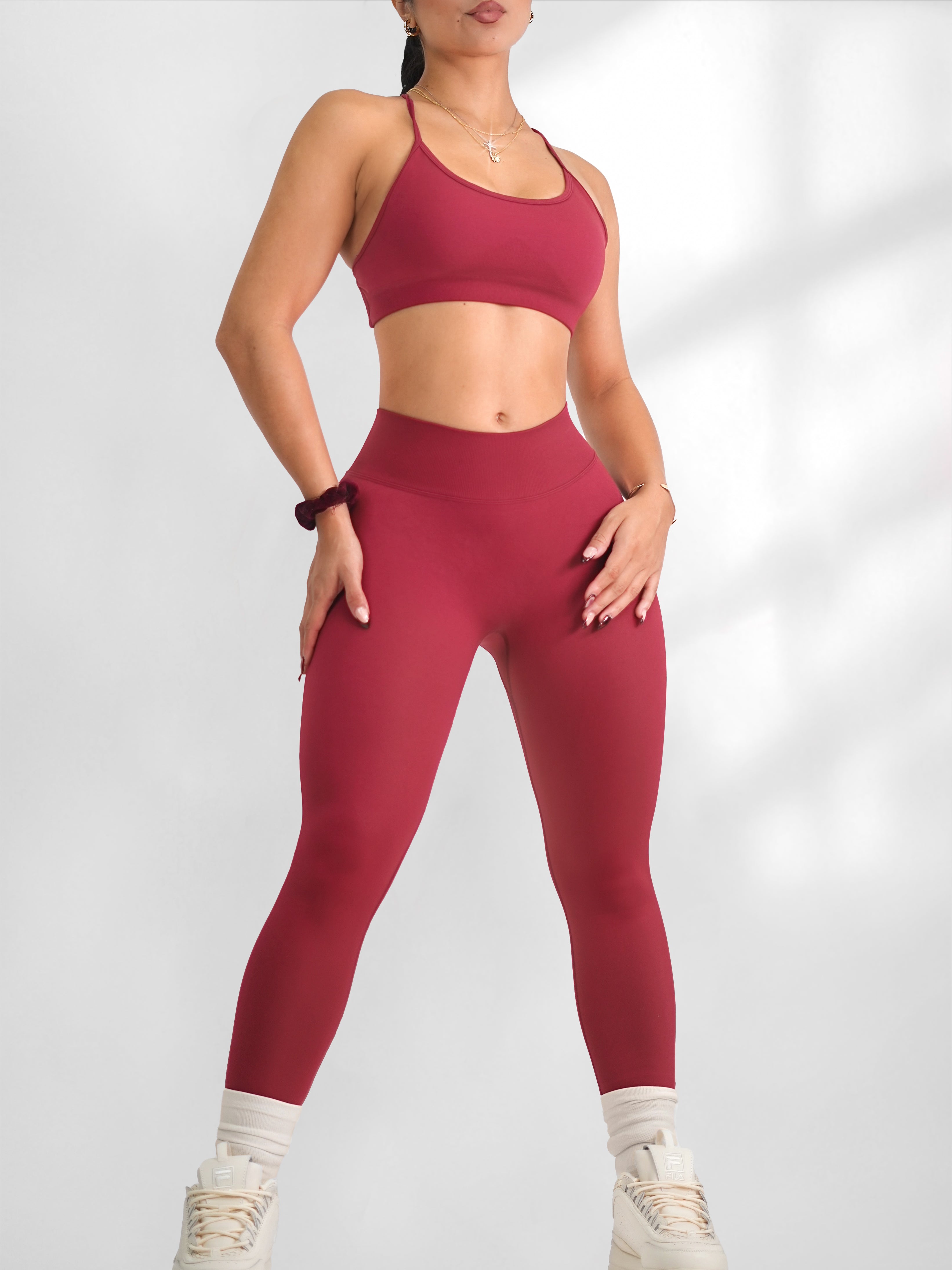 Seamless V Back Leggings for Women - High Waisted Yoga Pants (Cherry Cola) - Perfect for Workouts, Running, Gym & Lounge Wear