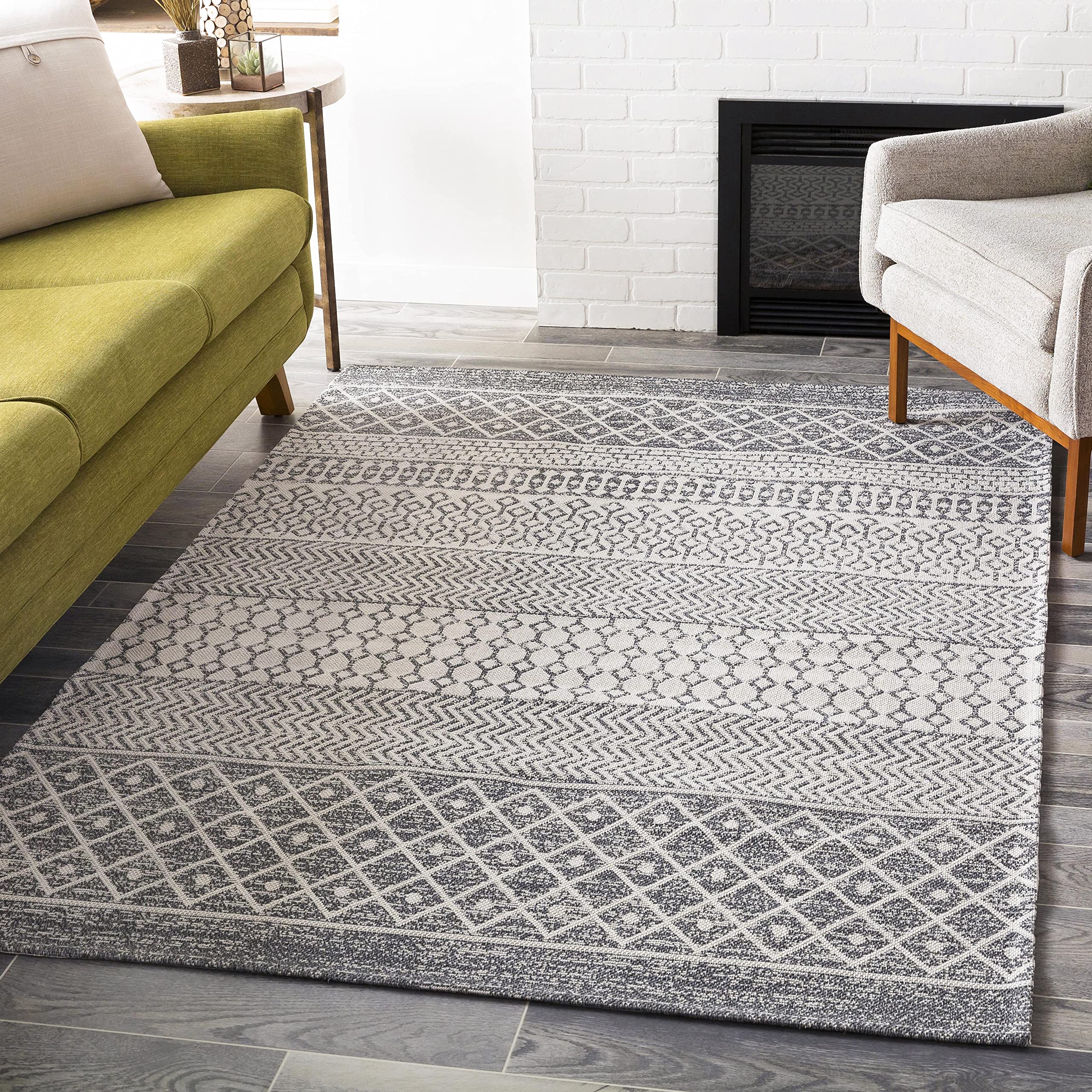 Mark&Day 2x3 Bohemian Area Rug - Global Charcoal & White/Beige/Black - Soft Non-Slip Carpet for Living Room, Bedroom, Kitchen - Perfect for Boho Decor & Small Spaces (2' x 3')