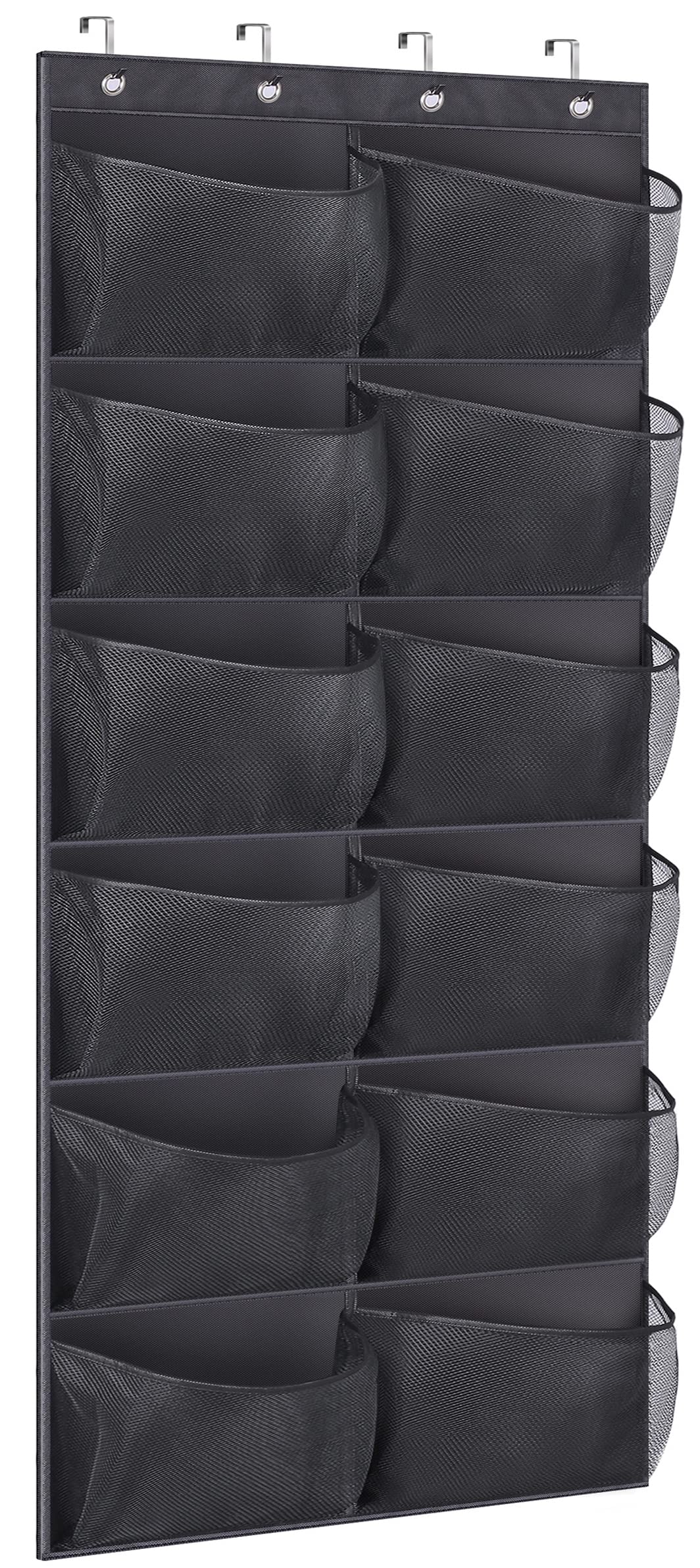 KIMBORA Over The Door Shoe Organizer - 12 Extra Large Mesh Pockets Hanging Boot Rack for Men's Shoes Size 16, Black - Perfect for Closet Storage & Space Saving in Bedrooms, Dorms, and Entryways