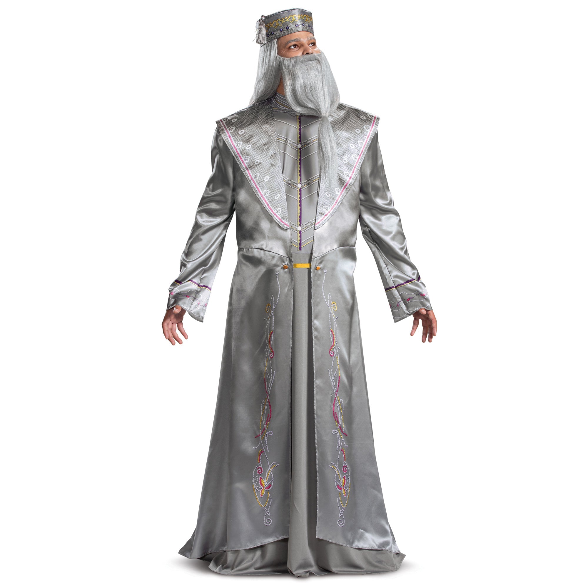 Albus Dumbledore Deluxe Adult Costume - Harry Potter Grey Wizard Robe with Detachable Collar & Tassel Hat | Halloween Cosplay, Book Week, Movie-Themed Parties