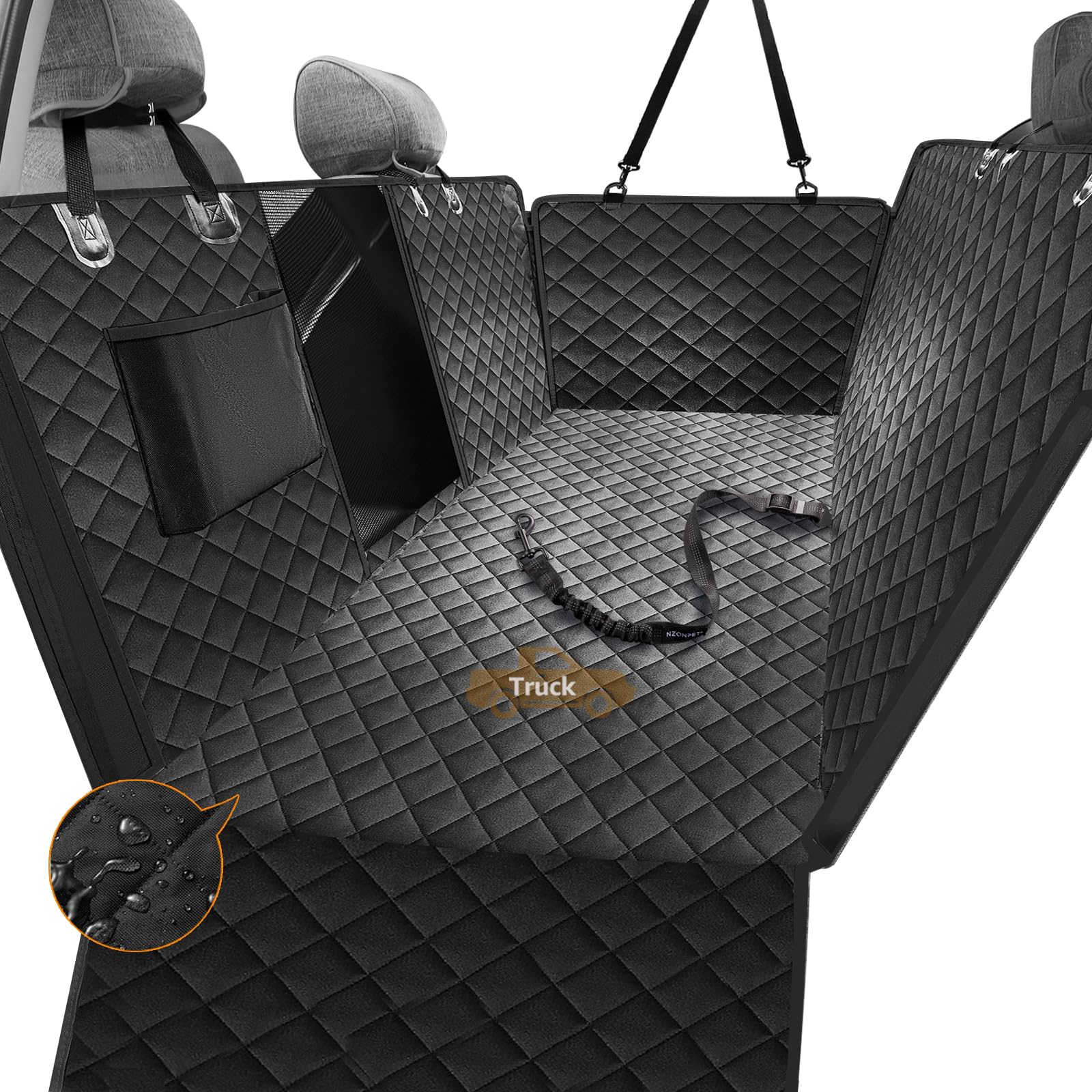 nzonpet Waterproof Dog Back Seat Cover for Trucks - XL Scratchproof & Nonslip Pet Truck Hammock with Mesh Window | Heavy Duty Seat Protector for Full Size Pickup Trucks F150 (Black) | Perfect for Road Trips & Outdoor Adventures