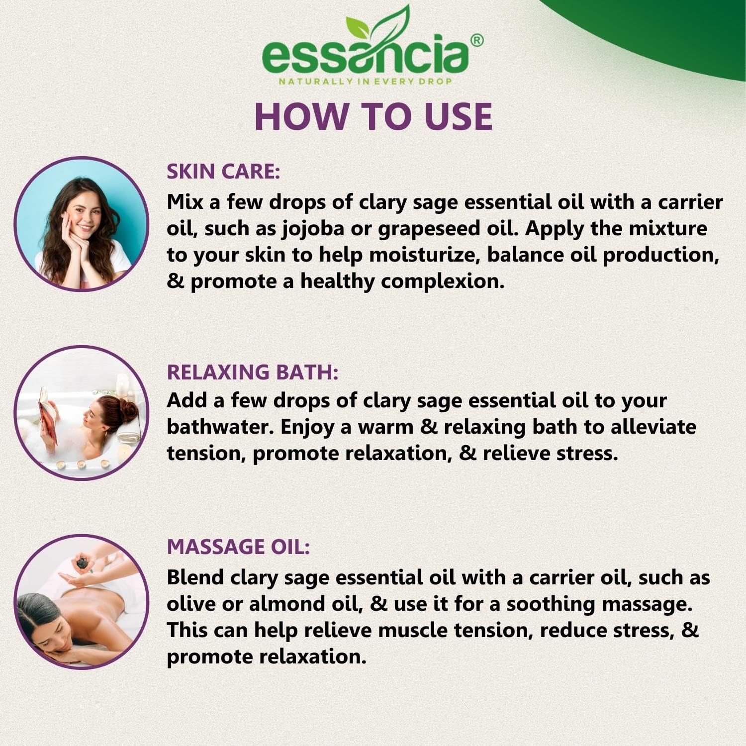 **Essencia 100% Pure Clary Sage Essential Oil - 15ml, Undiluted Therapeutic Grade for Relaxation, Skin Care & Aromatherapy - Perfect for Massage, Diffusers & DIY Beauty**