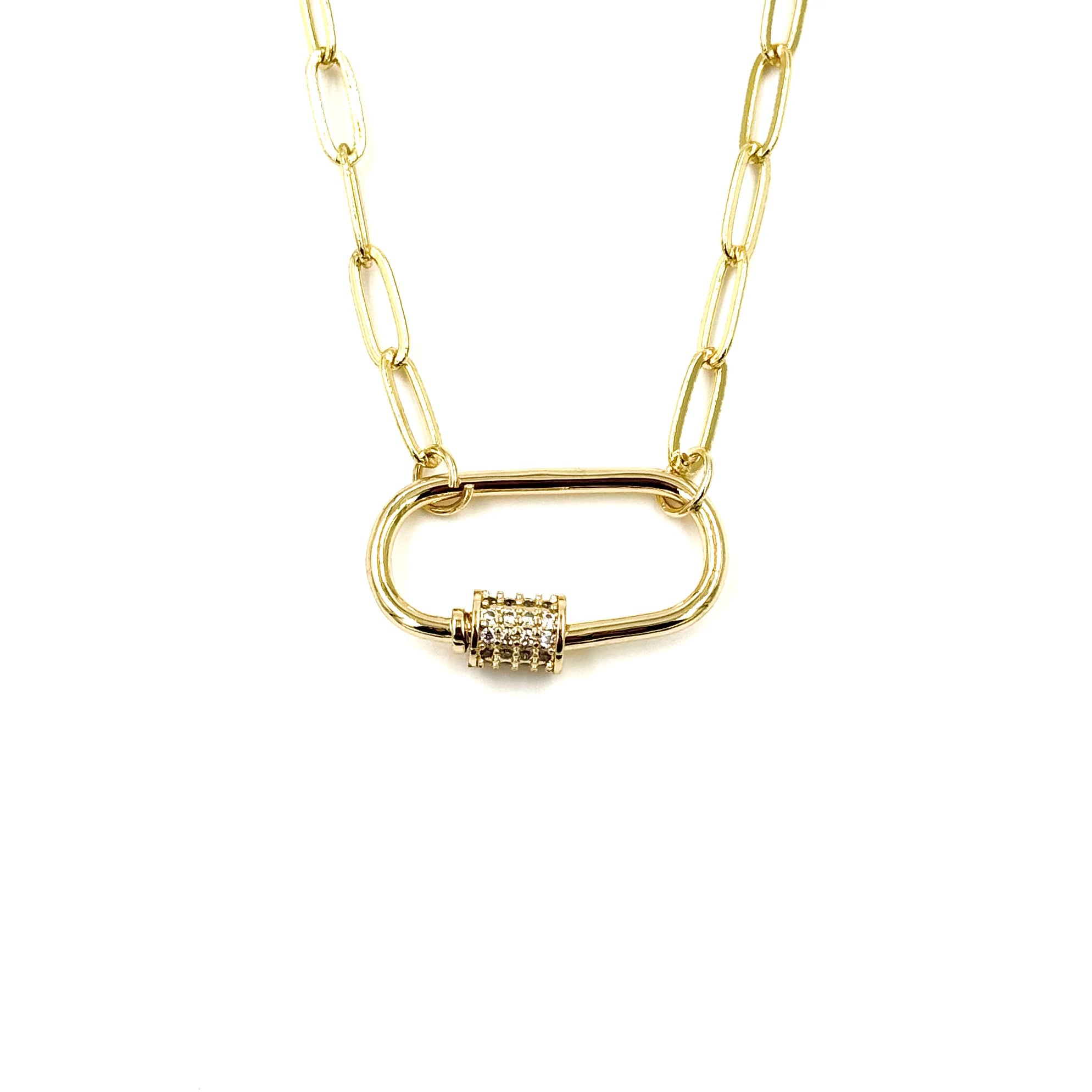 Ashley Gold Stainless Steel Gold Plated CZ Lock Link Chain Necklace for Women - Elegant Layered Jewelry for Party, Wedding & Everyday Wear