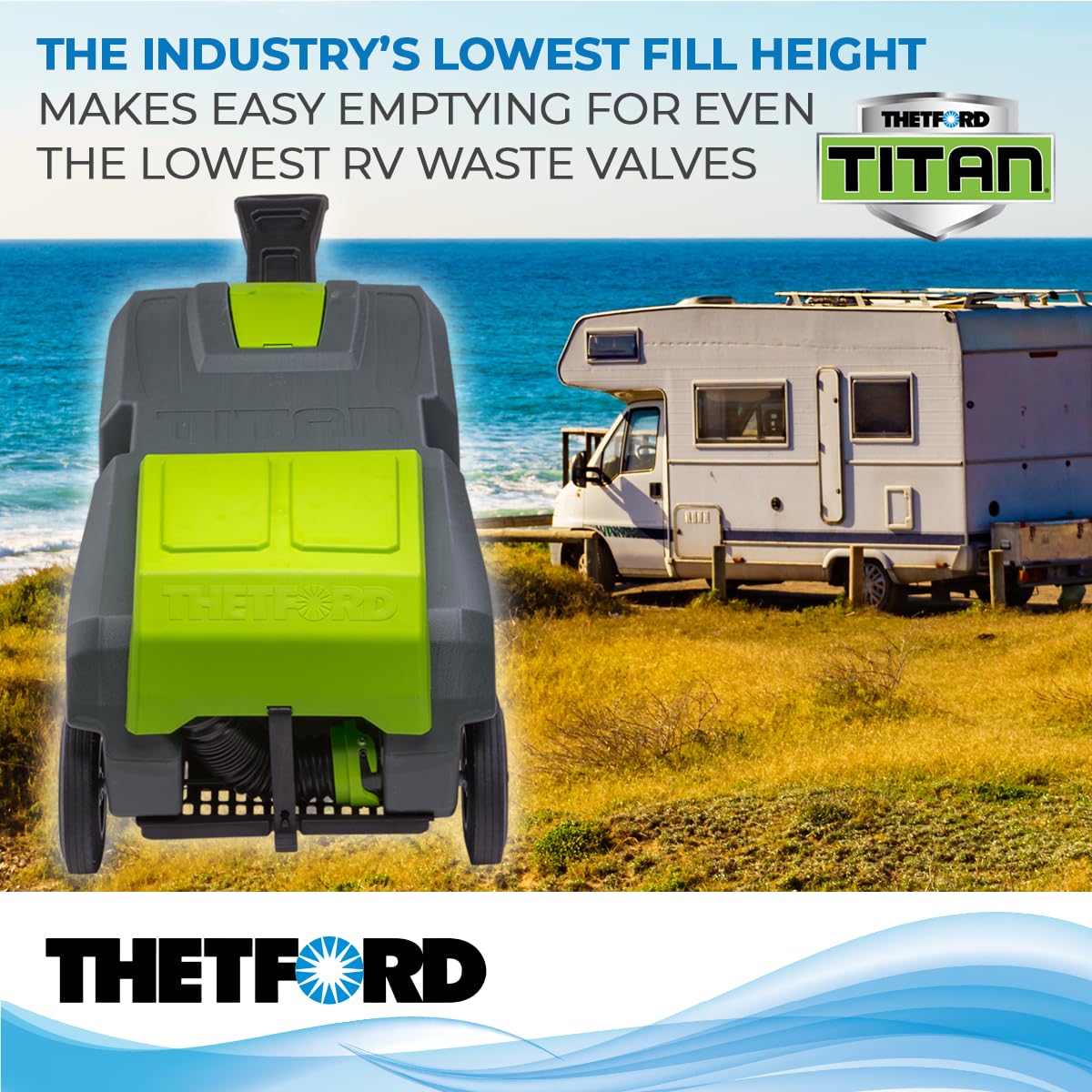 Thetford 40951 4-Wheel Titan Tote - 27 Gallon Gray Portable Waste Holding Tank for RV & Camping | Durable Outdoor Utility Cart for Campgrounds & Road Trips