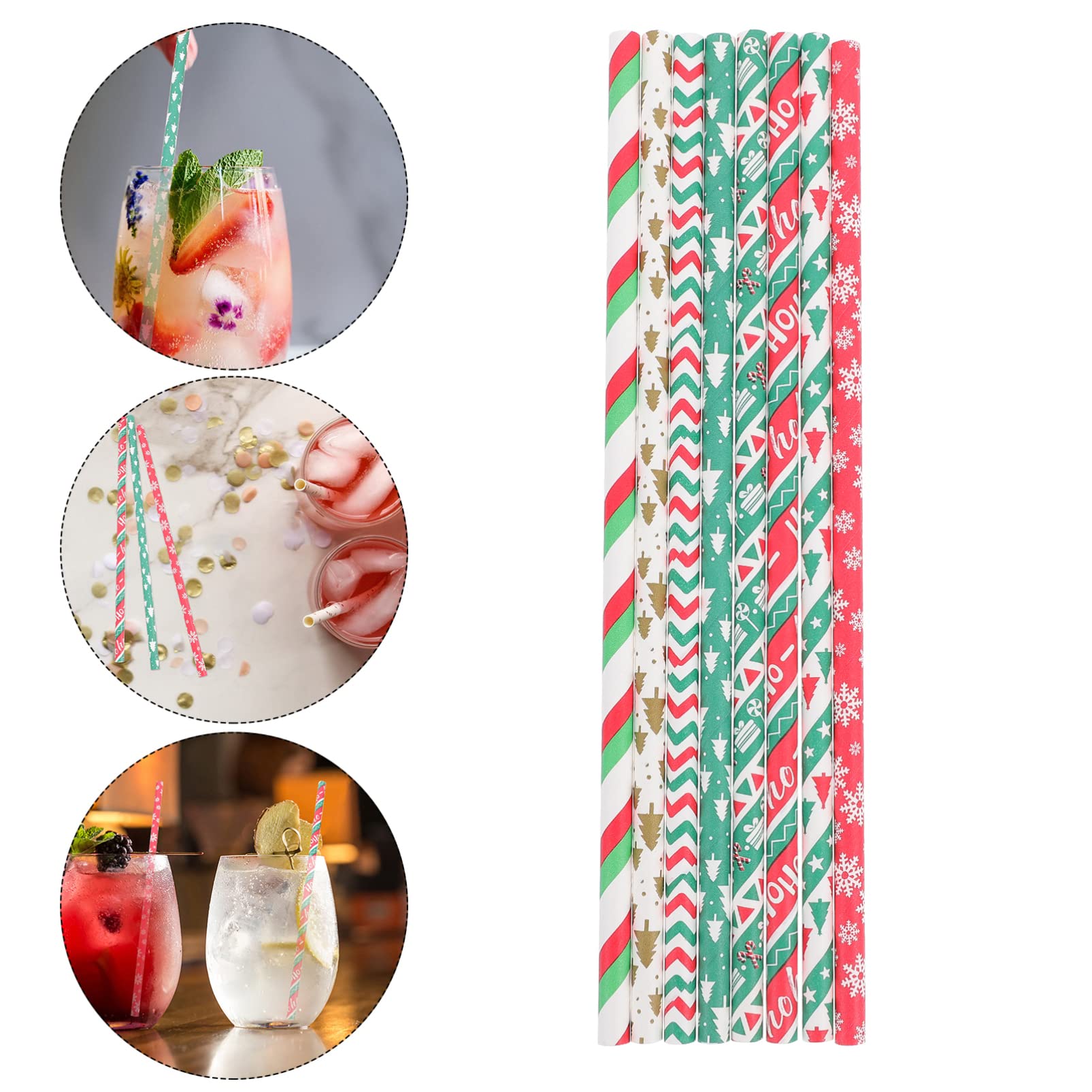 200pcs Christmas Paper Straws - Striped Holiday Drinking Straws for Juice, Party, Dessert & Decoration | Perfect for Christmas Celebrations, Seasonal Parties & Banquet Decor