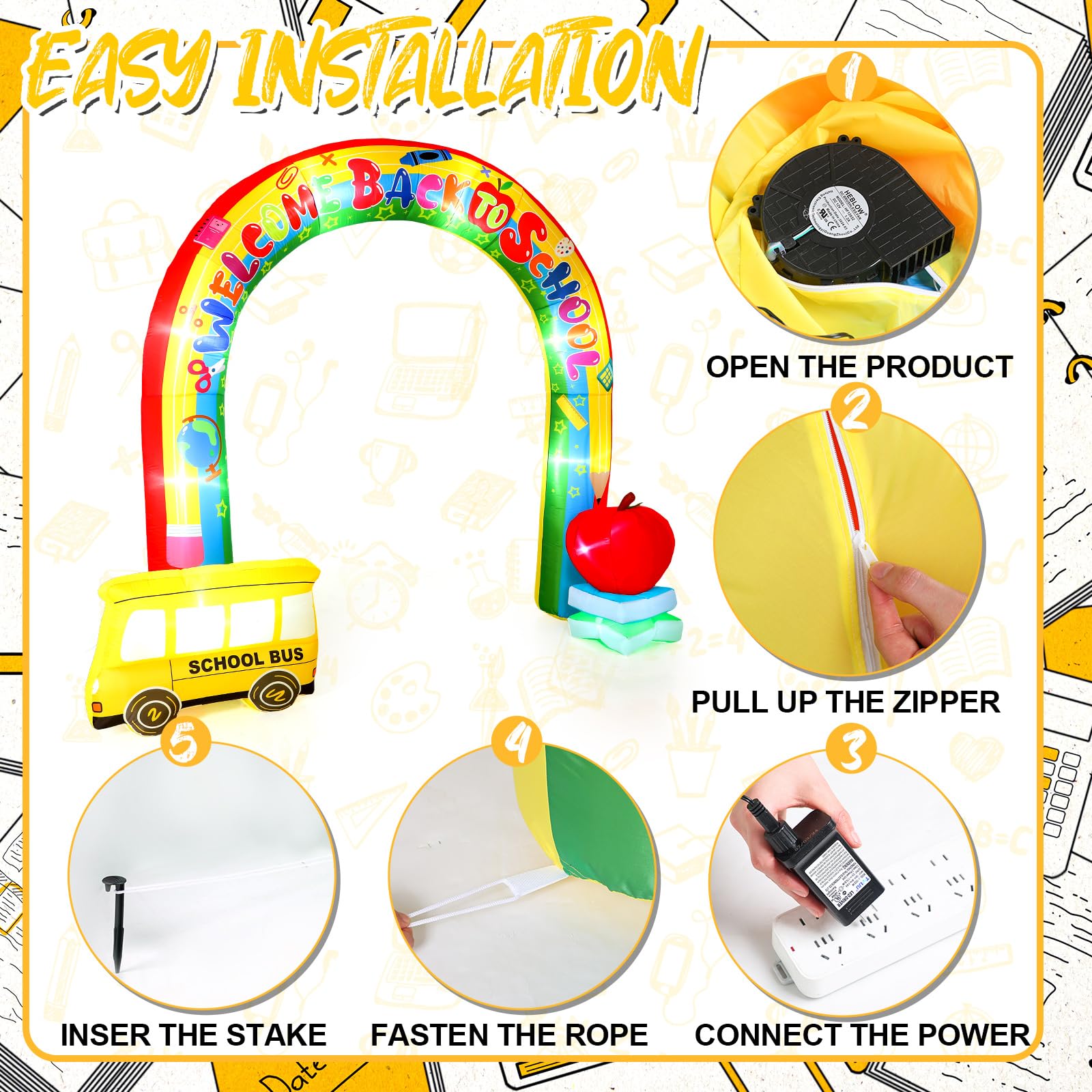 Shappy 9ft Inflatable Welcome Back to School Arch with Built-in LED Lights - Rainbow & School Bus Design for Outdoor Yard Decorations | Perfect for First Day of School Parties, Classroom Celebrations & Backyard Decor