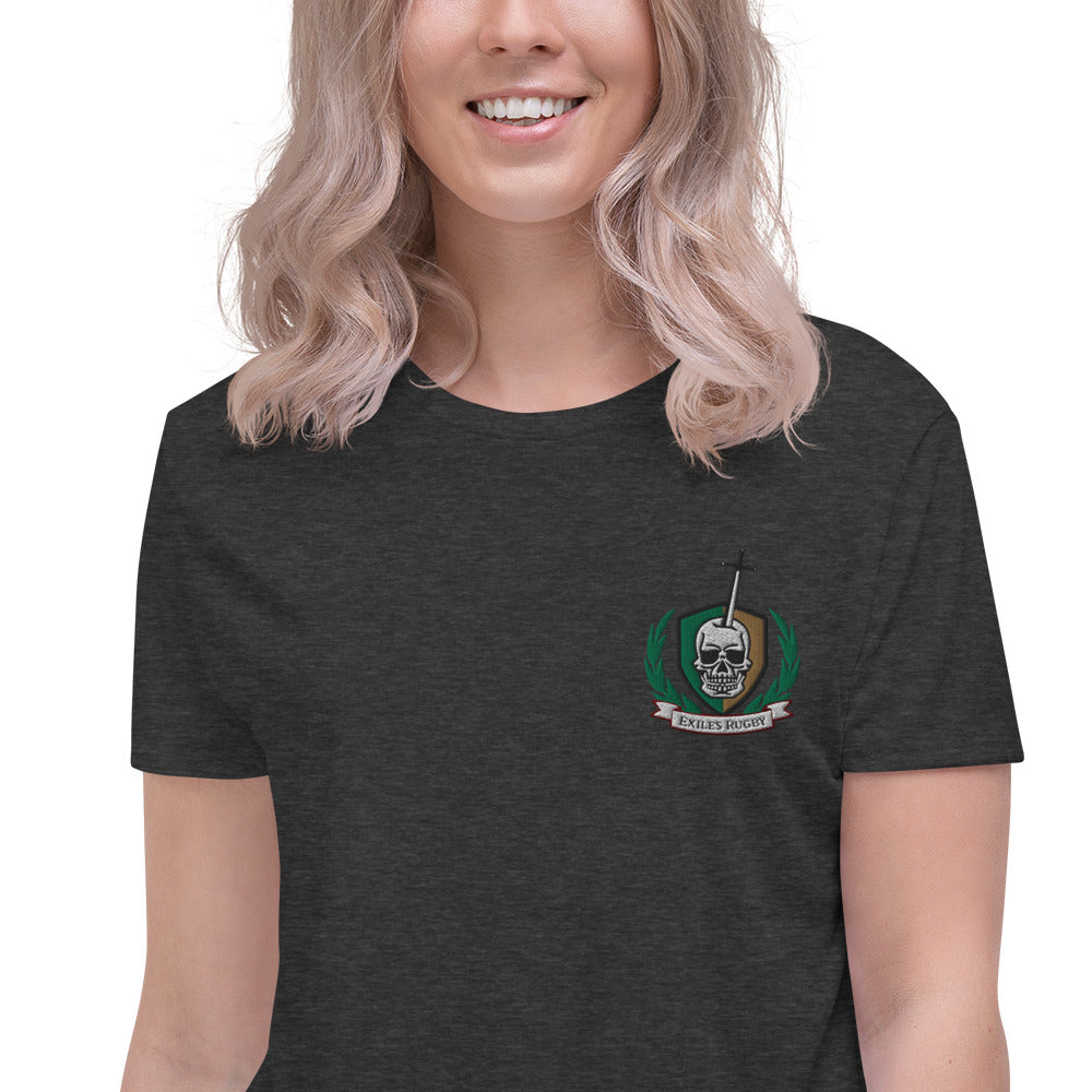 Exiles RFC Embroidered Crop Top - Women's Rugby Jersey for Training & Match - Breathable Sports Apparel for Fans & Athletes - Perfect for Game Day, Workouts & Casual Wear