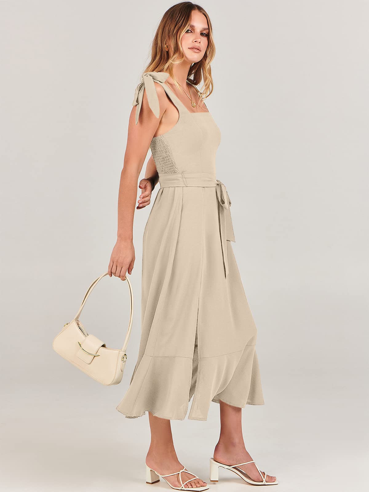 ANRABESS Women's Square Neck Ruffle Split Midi Dress - Elegant Formal Wedding Guest, Cocktail, Bridesmaid, Graduation Party Dress | Perfect for Evening Events, Special Occasions & Photo Shoots