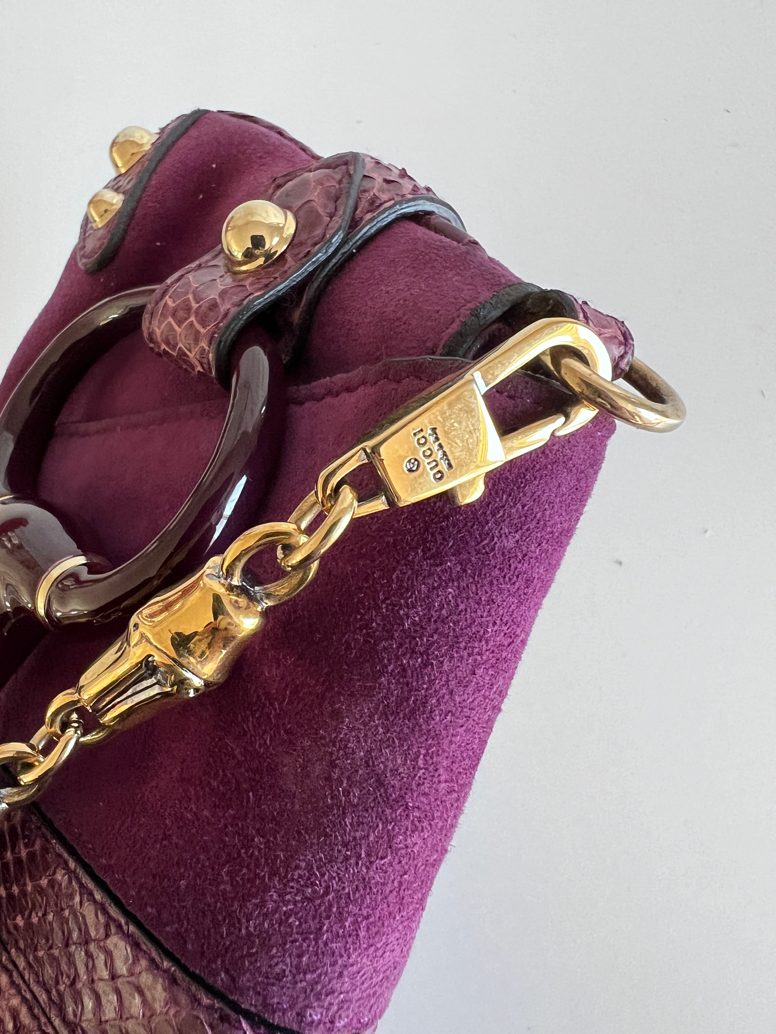 Gucci Purple Python Trim Suede Horsebit Bag by Tom Ford - Luxury Designer Handbag for Women, Perfect for Parties & Evening Events