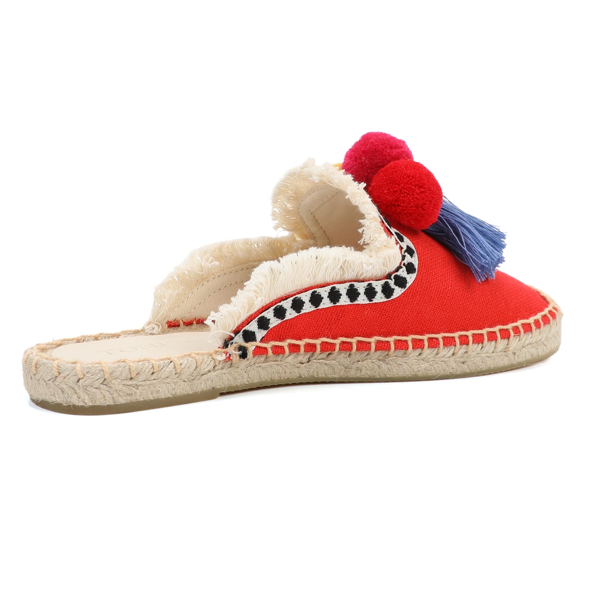 Women's Comfortable Mule Flat Shoes with Tassel & Pompom - Breathable Espadrilles Slides Backless Slippers for Summer, Beach, Casual Wear & Home Use