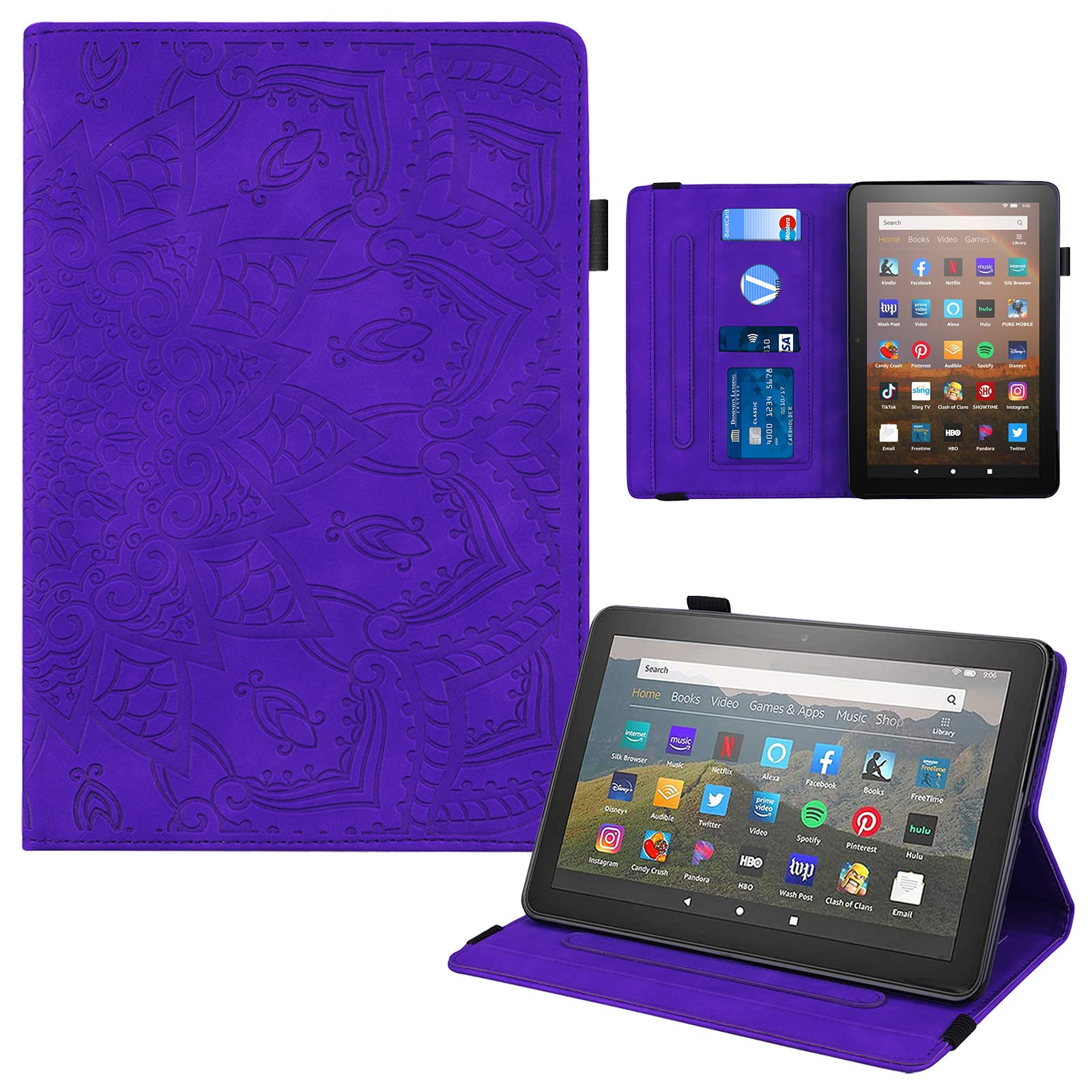 Premium PU Leather Case for Kindle Fire HD 8 (2020, 10th Gen) & HD 8 Plus - Auto Sleep/Wake, Card Slots & Stand | Perfect for Reading, Travel & Work (Purple)