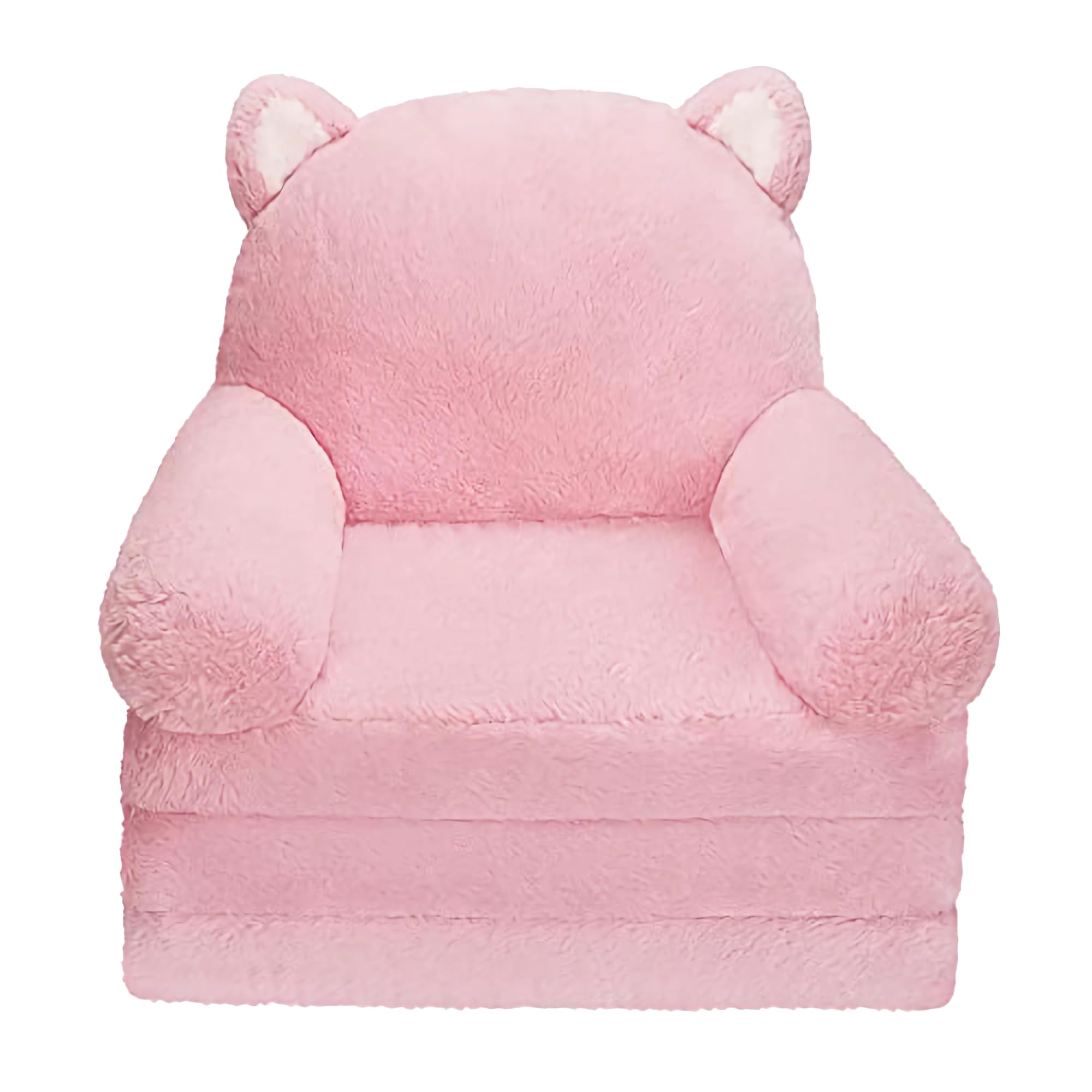 MONKISS 2-in-1 Toddler Couch Chair - Pink Sherpa Kids Sofa for Reading & Play