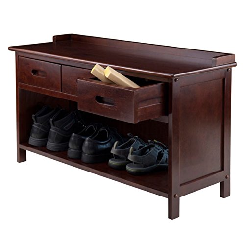 Ergode Adriana Storage Bench with 3 Drawers - Comfortable Seating & Ample Storage Space - Walnut Finish (94038-VV) - Perfect for Entryway, Bedroom or Living Room Organization