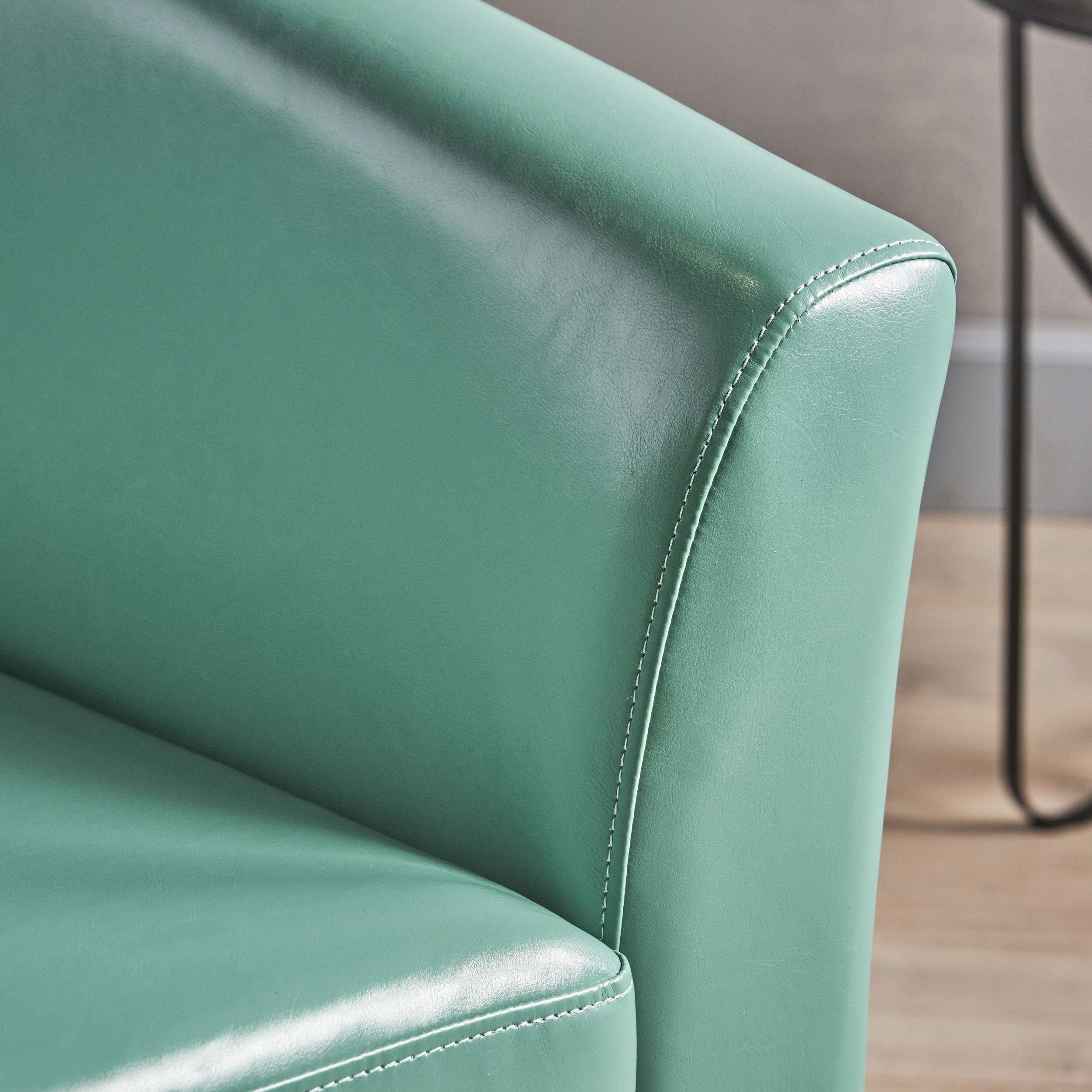 GDFStudio Genuine Leather Swivel Club Chair - Turquoise Upholstered Living Room Accent Chair for Home Office, Lounge & Reading Nook