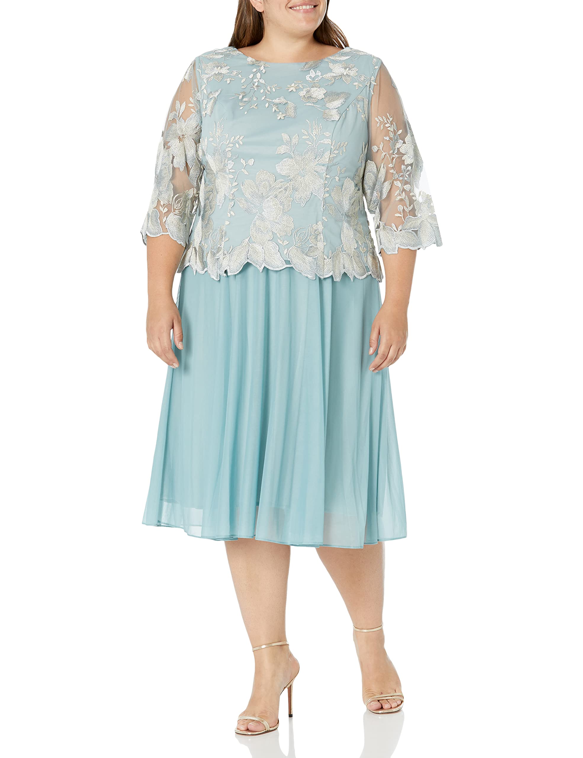 Alex Evenings Women's Plus Size Tea Length Lace Mock Dress - Elegant Formal Wear for Weddings, Parties & Special Occasions