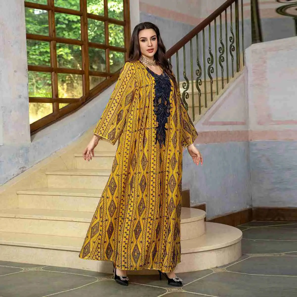 Elegant Arab Doris Embroidered Sequins Women's Caftan Kaftan Dress - Perfect for Weddings, Parties & Special Occasions