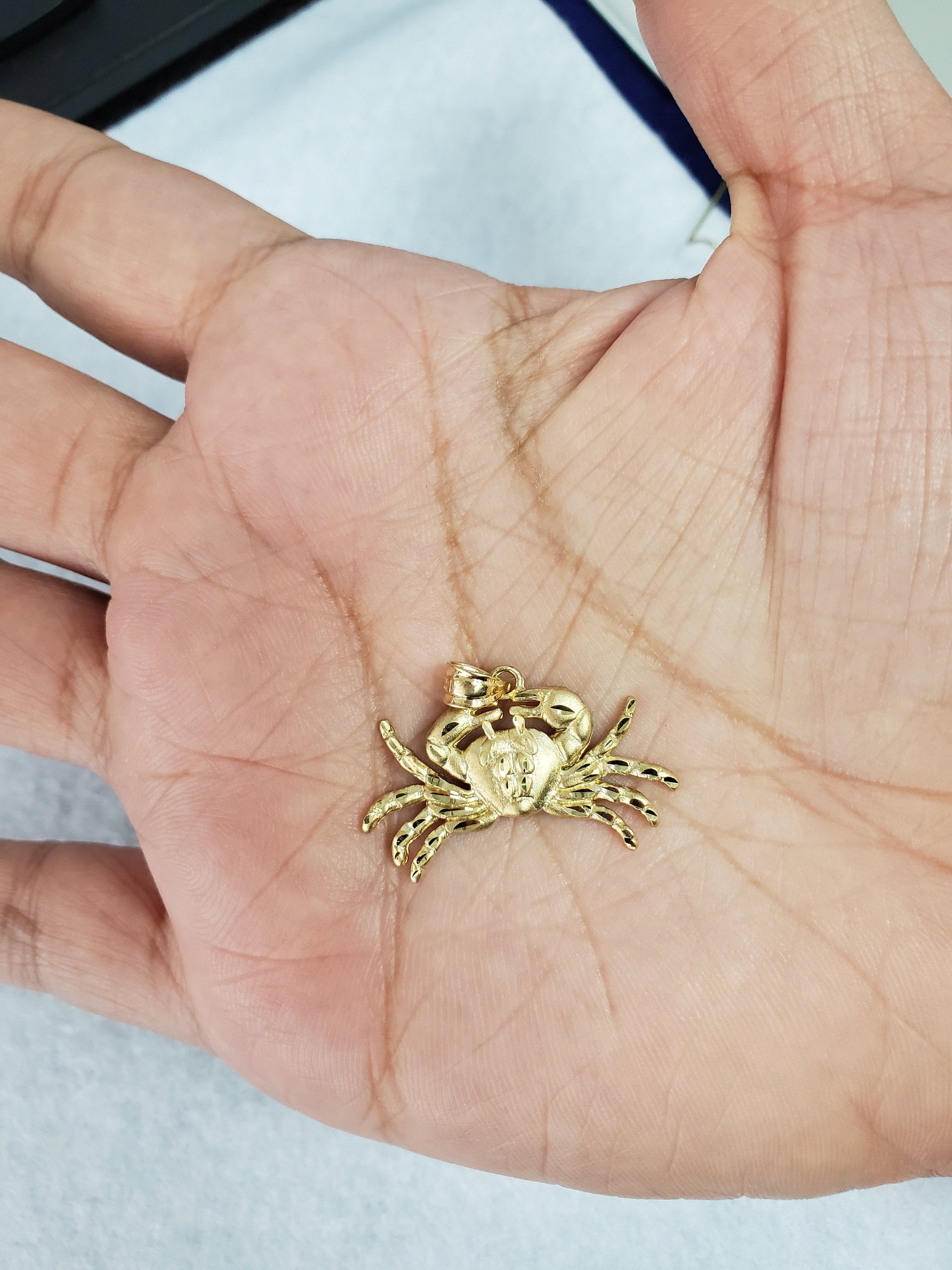 14K Yellow Gold Crab Charm with Diamond Cuts - Perfect for Beach Vacations, Summer Jewelry Gifts & Ocean-Themed Accessories