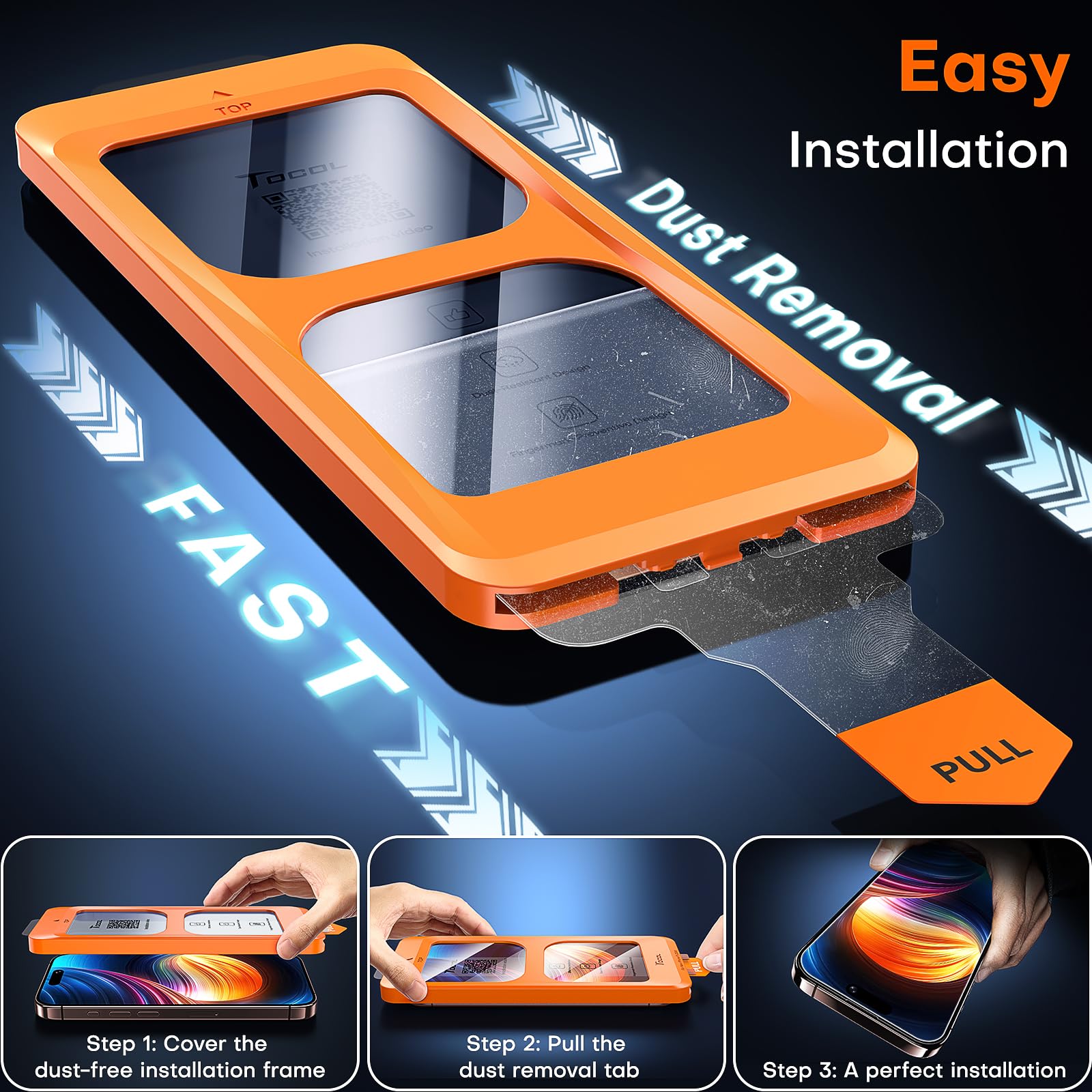TOCOL iPhone 16 Pro Max Screen Protector - Military Grade Shatterproof, 9H Hardness Tempered Glass - Full Coverage HD Clear Protection - Easy Installation (2 Pack) - Perfect for Outdoor Activities, Travel & Daily Use