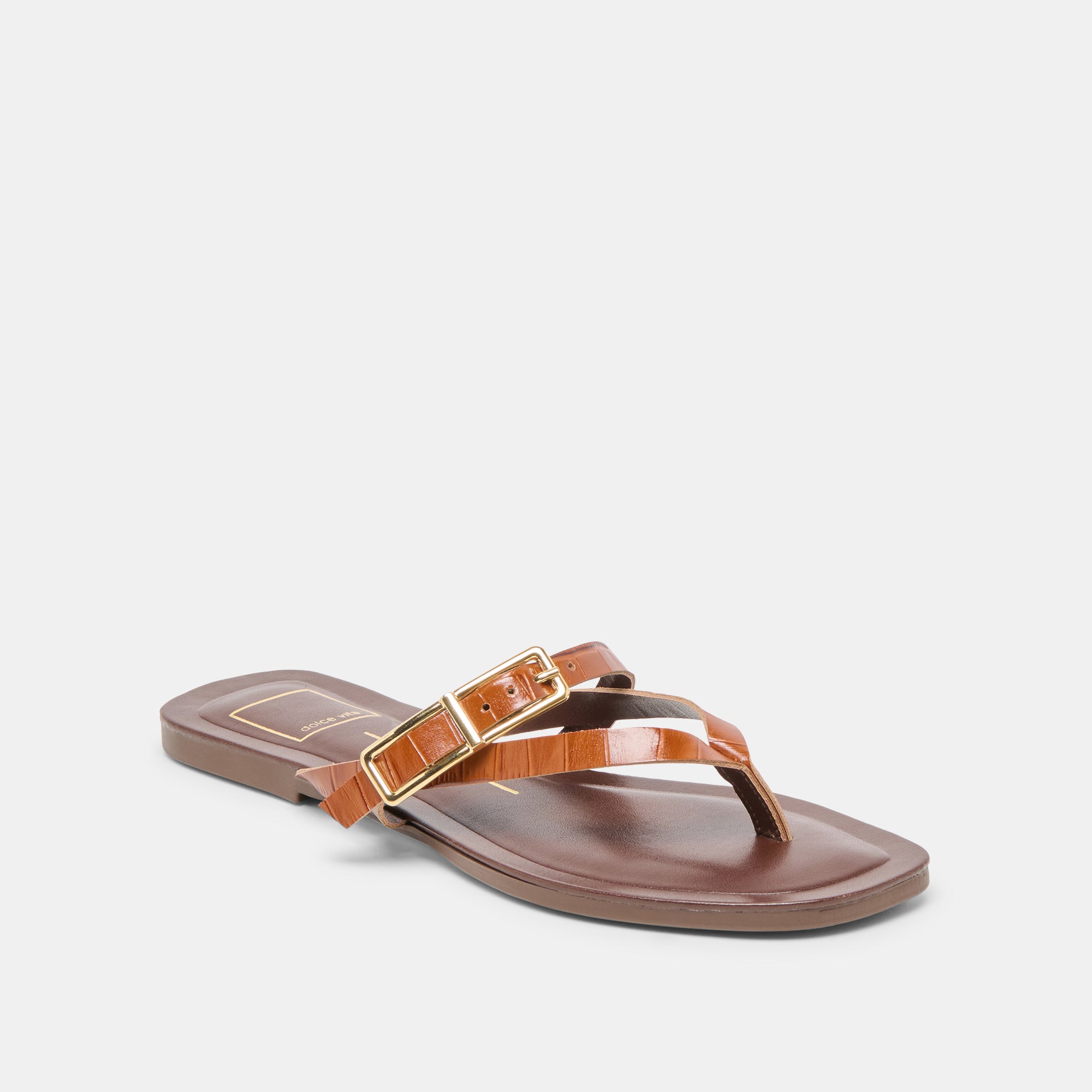 PIERS Leather Sandals for Women - Genuine Crocodile Embossed Cognac Brown - Comfortable & Stylish for Beach, Vacation, and Summer Outfits