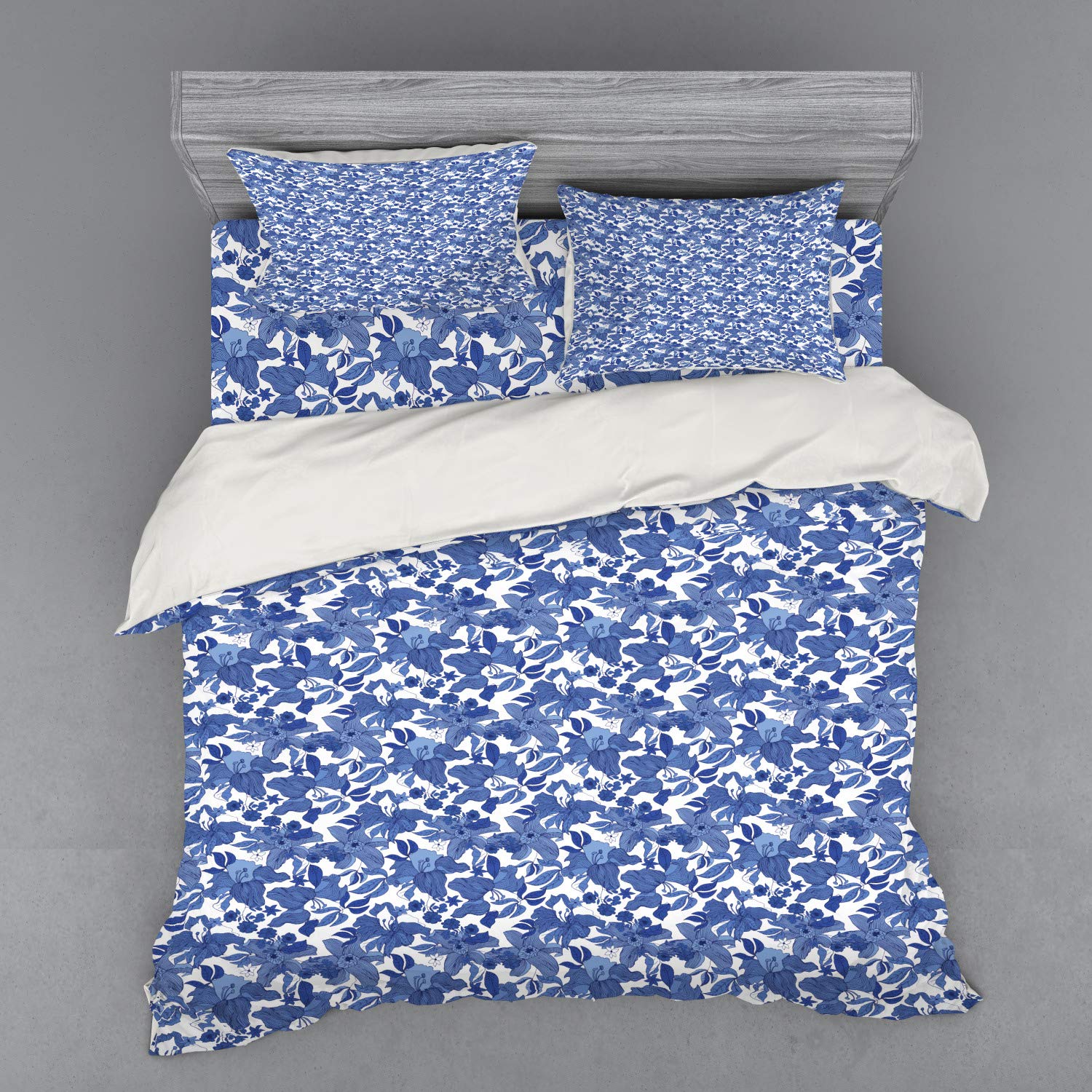 Ambesonne Floral Bedding Set - Blue Spring Romance Duvet Cover with Shams & Fitted Sheet, King Size 4-Piece Set in Persian Azure Blue | Perfect for Master Bedrooms, Guest Rooms & Bohemian Home Decor