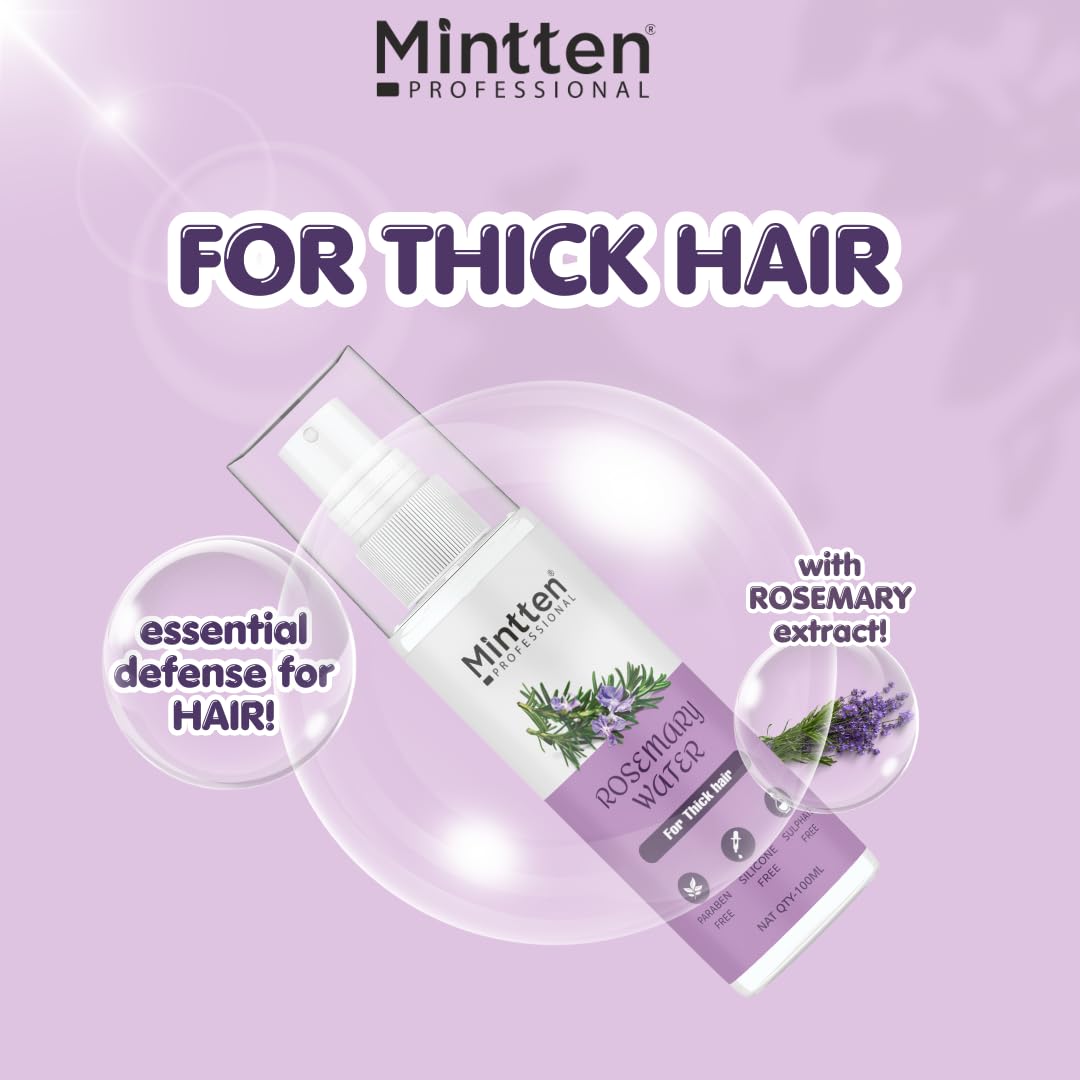 Mintten Rosemary Water Spray for Hair Detangling & Growth - 100ml Natural Hair Mist for Frizz Control & Scalp Care - Perfect for Daily Use, Travel & Salon Styling