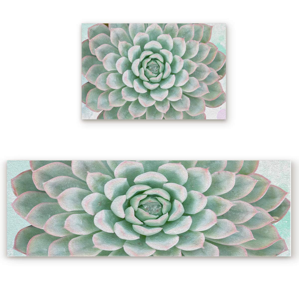 LooPoP Tropical Plants Succulents Cactus Kitchen Mats - 2-Piece Non-Slip Cushioned Anti-Fatigue Floor Mats, Washable Farmhouse Style Runner Rugs for Kitchen, Dining Room & Entryway Decor