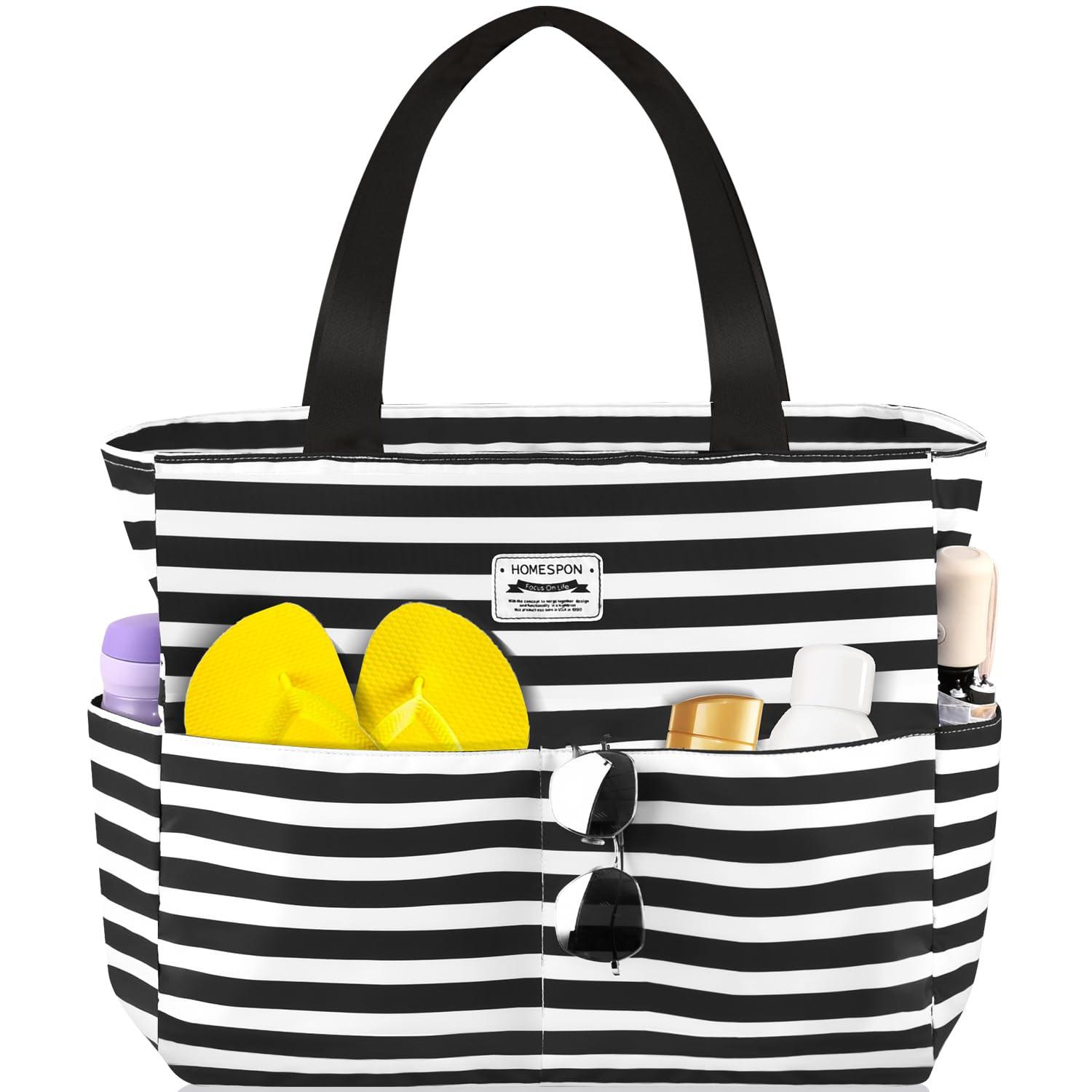 Large Waterproof Beach Tote Bag for Women - Sandproof Zippered Pool Bag with Pockets - Perfect for Travel, Vacation, Gym & Outdoor Activities