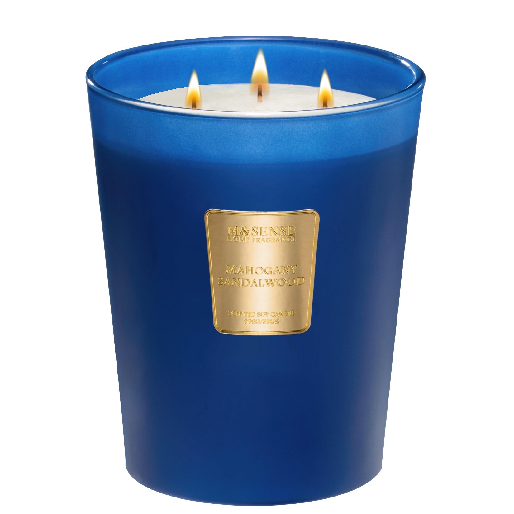 **M&SENSE Mahogany Sandalwood Scented Candles – 35oz Extra Large 3-Wick Natural Soy Candle, 150 Hours Long-Lasting & Clean Burning, Glass Jar Home Fragrance – Perfect for Relaxation, Gifts for Women & Men**    *(Use Scenes: Ideal for living rooms, bedrooms, yoga spaces, and romantic dinners – creates a warm, soothing ambiance.)*