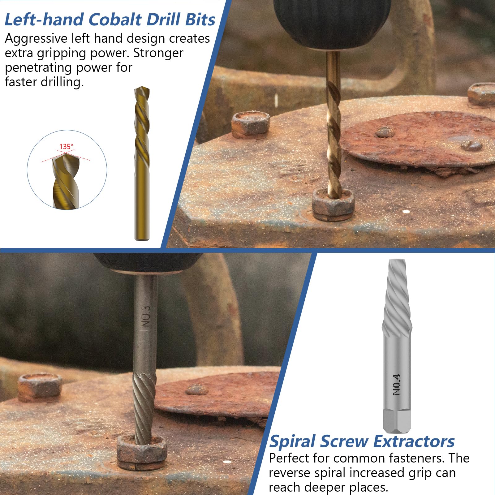 MABLEVI 49-Piece Screw Extractor Bolt Extractor Set - Left Hand Drill Bit Kit with Easy Out Multi-Spline Stripped Bolt Remover for Broken & Rusted Nuts/Bolts/Screws - Ideal for Automotive Repair, Plumbing & DIY Projects