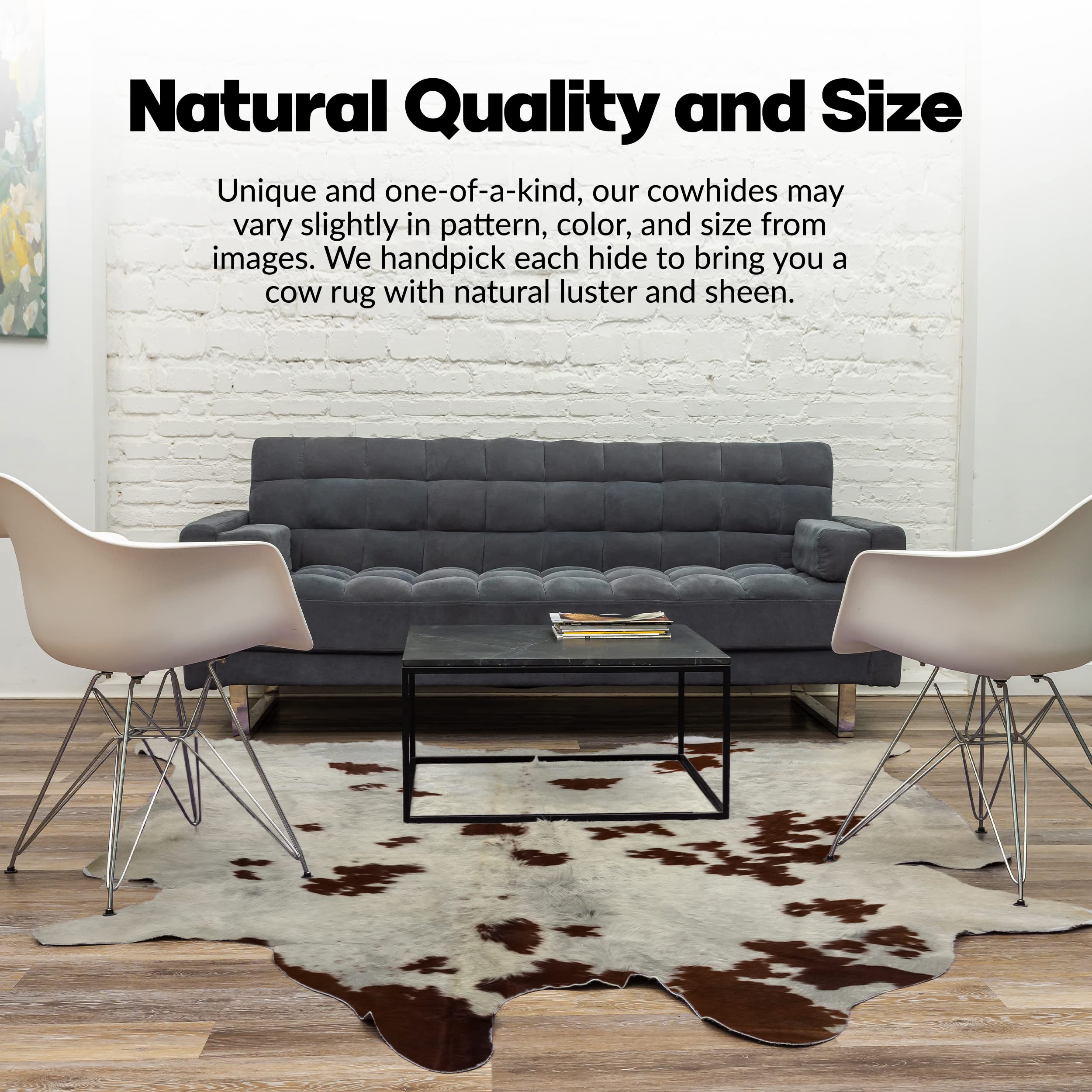 Premium Handmade 100% Natural Kobe Cowhide Area Rug – Low Pile, Shed-Resistant, 6x7 ft – Soft & Durable for Living Room, Bedroom, Office – White & Brown – Perfect for Cozy Home Decor & High-Traffic Areas