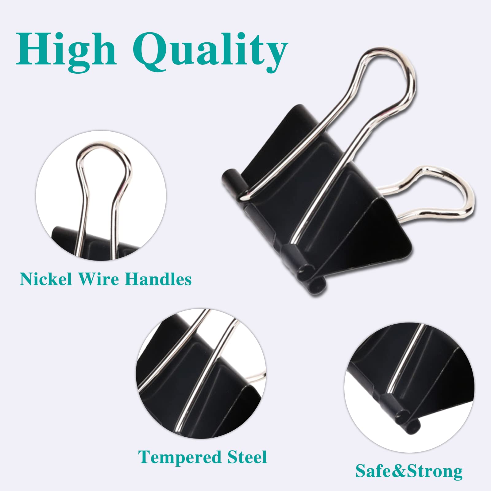 OWLKELA 100 Pcs Black Binder Clips - Assorted Sizes Metal Paper Clamps for Office, School & Home Organization | Perfect for Documents, Files, Notes & DIY Projects