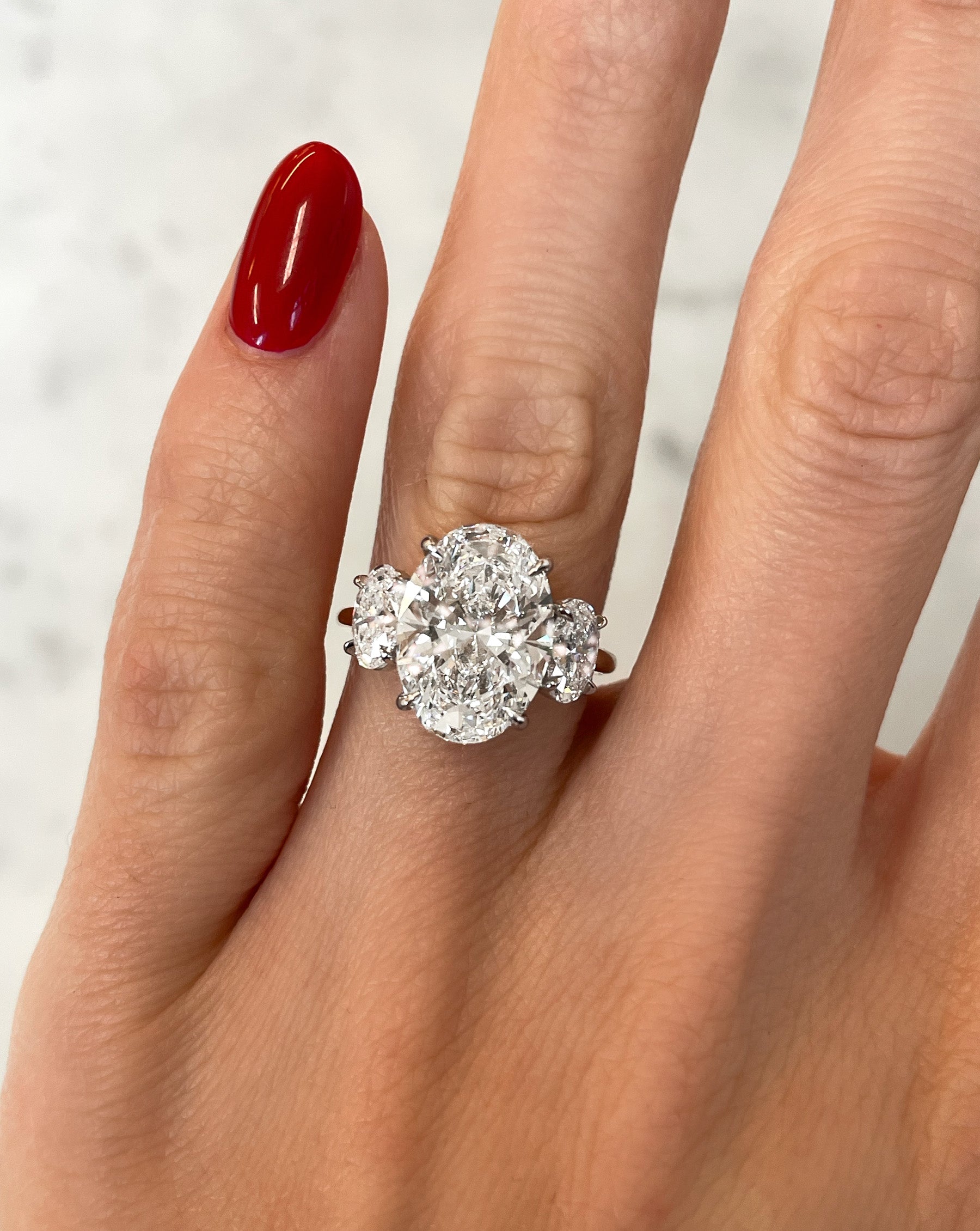 4.04 Carat Lab Grown Oval Diamond Whisper Thin® Three Stone Engagement Ring - Perfect for Proposals, Anniversaries & Special Occasions
