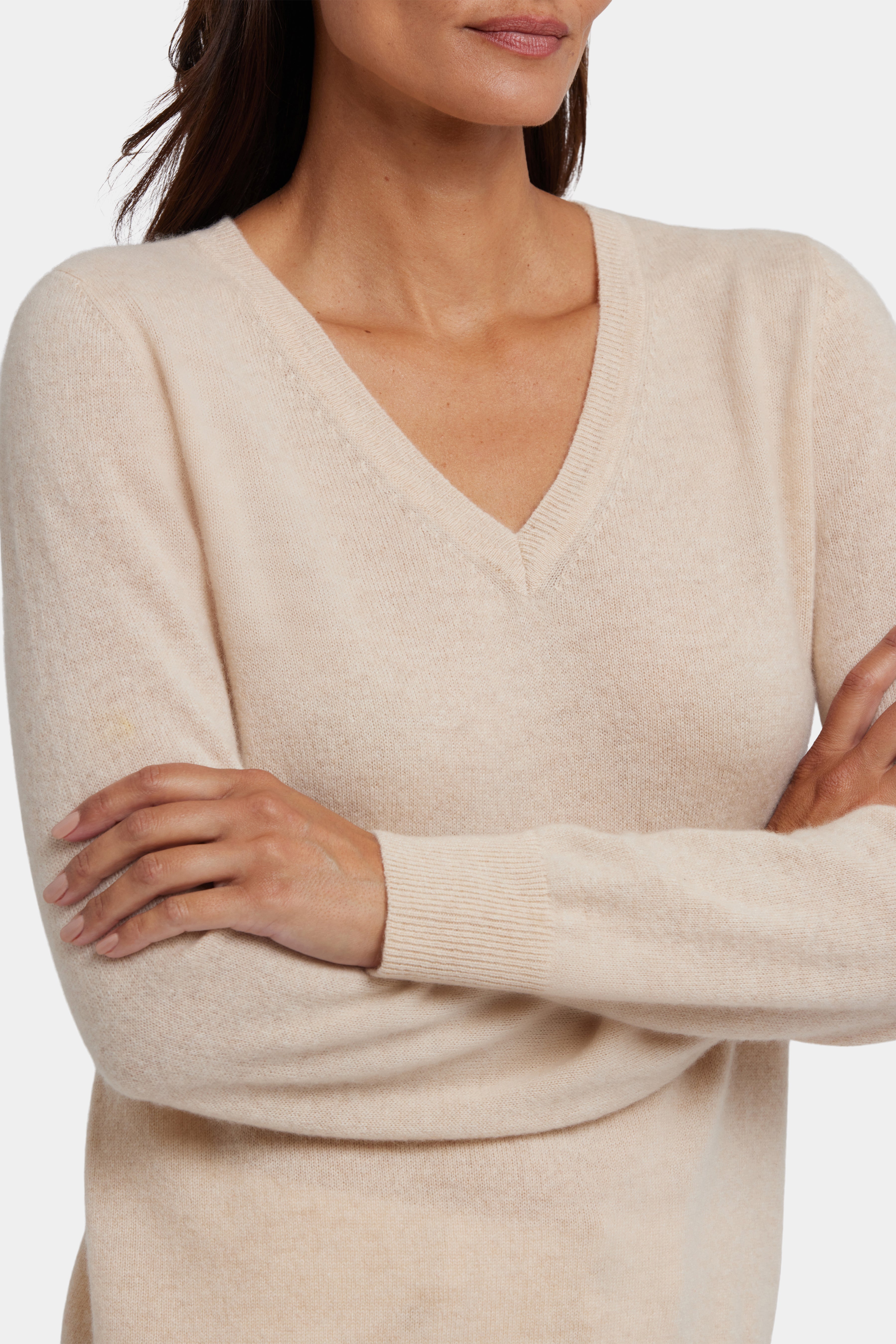 Luxury Cashmere V-Neck Sweater for Women - Soft & Warm Heather Cream Pullover - Perfect for Office, Date Night & Winter Layering