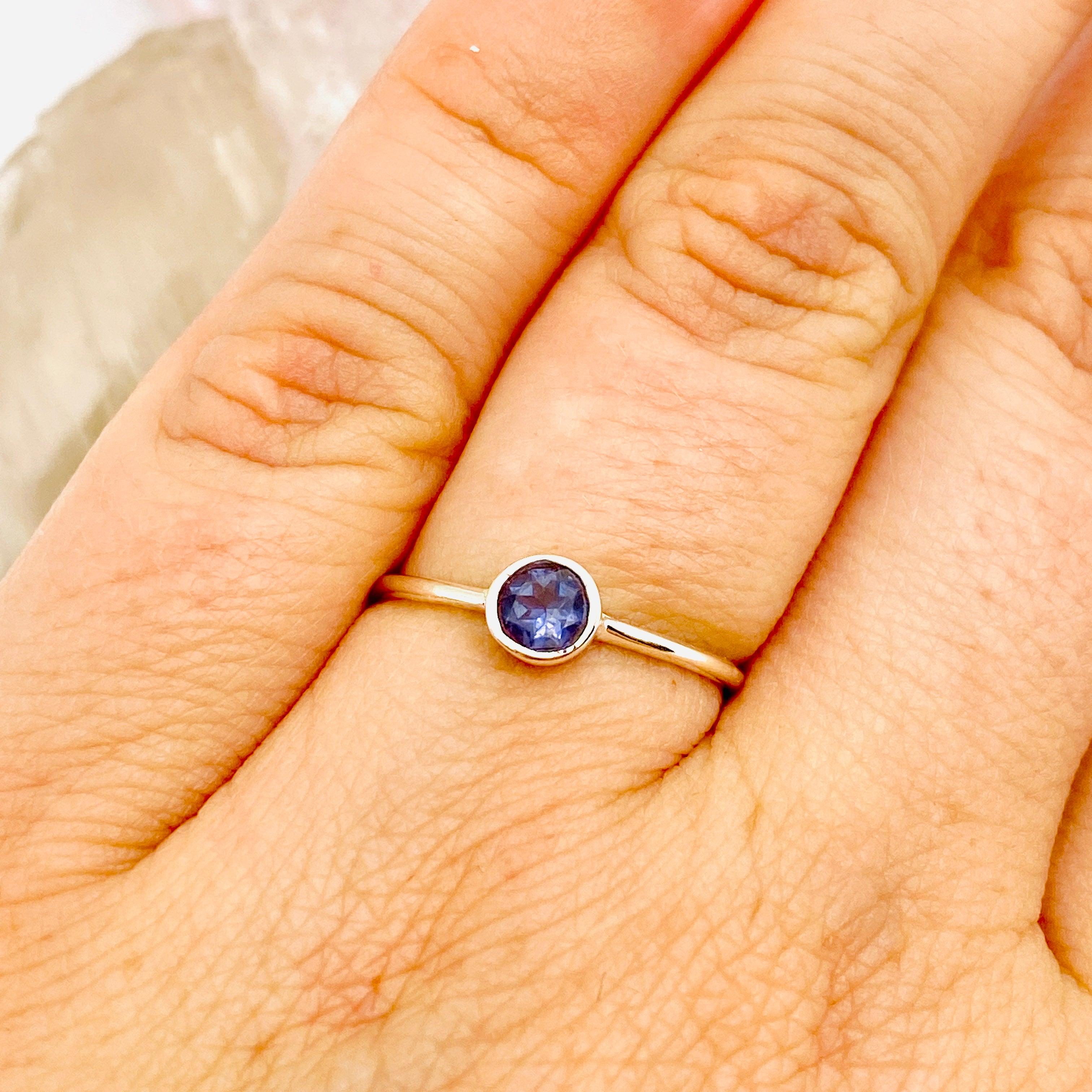 Iolite Round Faceted Fine Band Ring R3754 IO - Elegant Purple Gemstone Jewelry for Women, Perfect for Engagement, Wedding & Everyday Wear