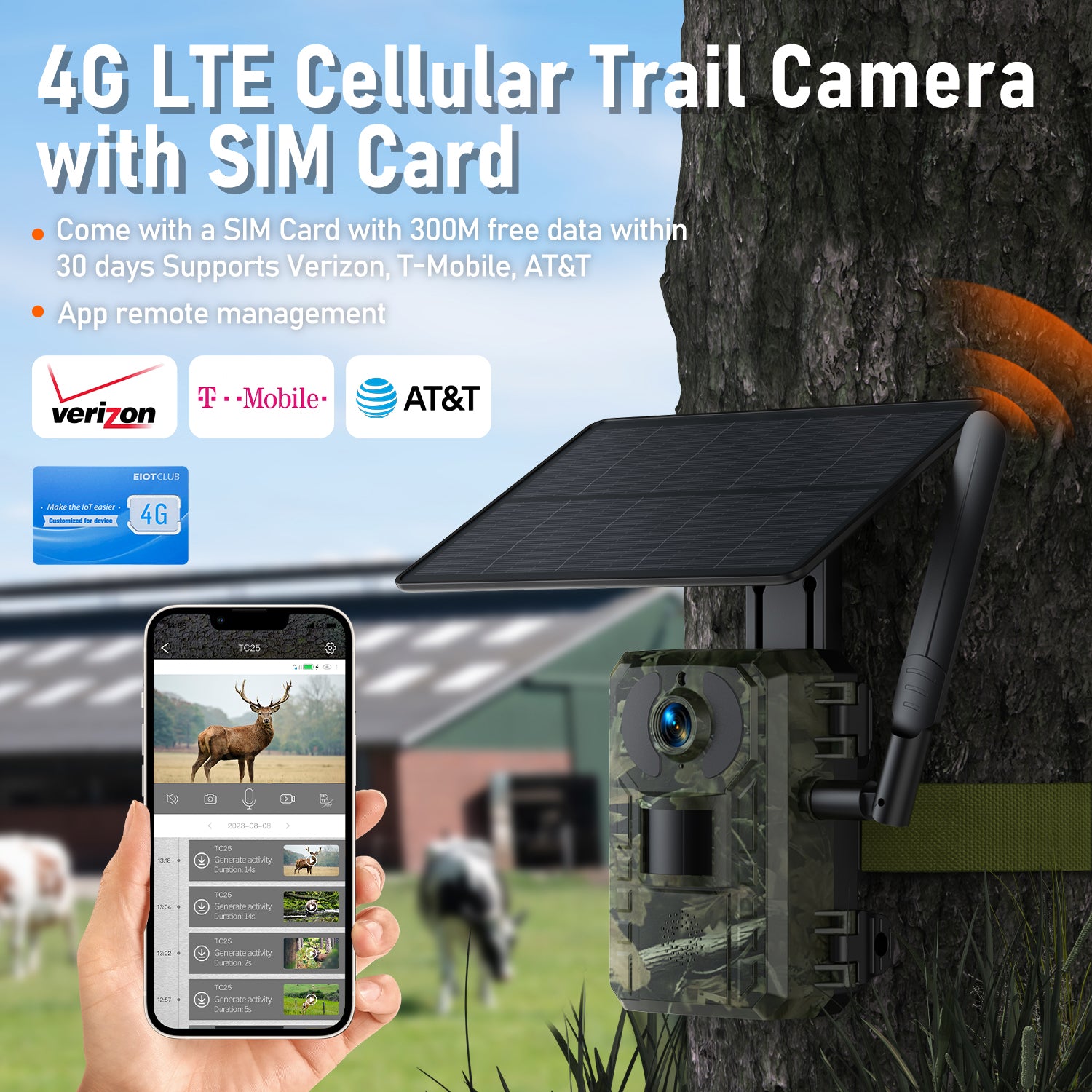 Campark TC25 2K 4G LTE Solar Powered Wildlife Camera with Motion Detection & Instant Alerts - Perfect for Hunting, Home Security & Outdoor Monitoring