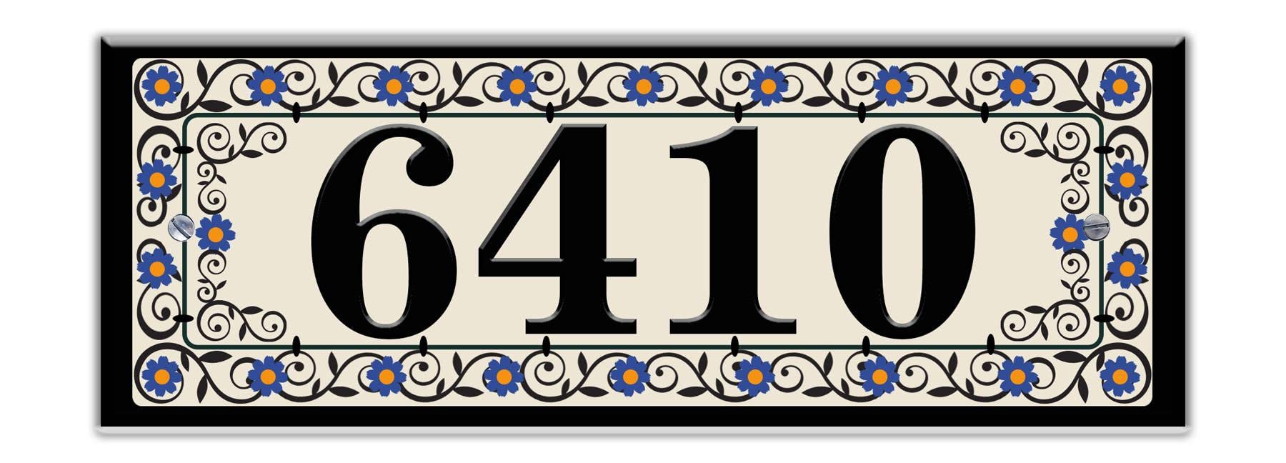 Blue Floral Mosaic Ceramic House Number Tile - Medium Size Address Plaque for Home, Garden, or Business Entrance Decoration